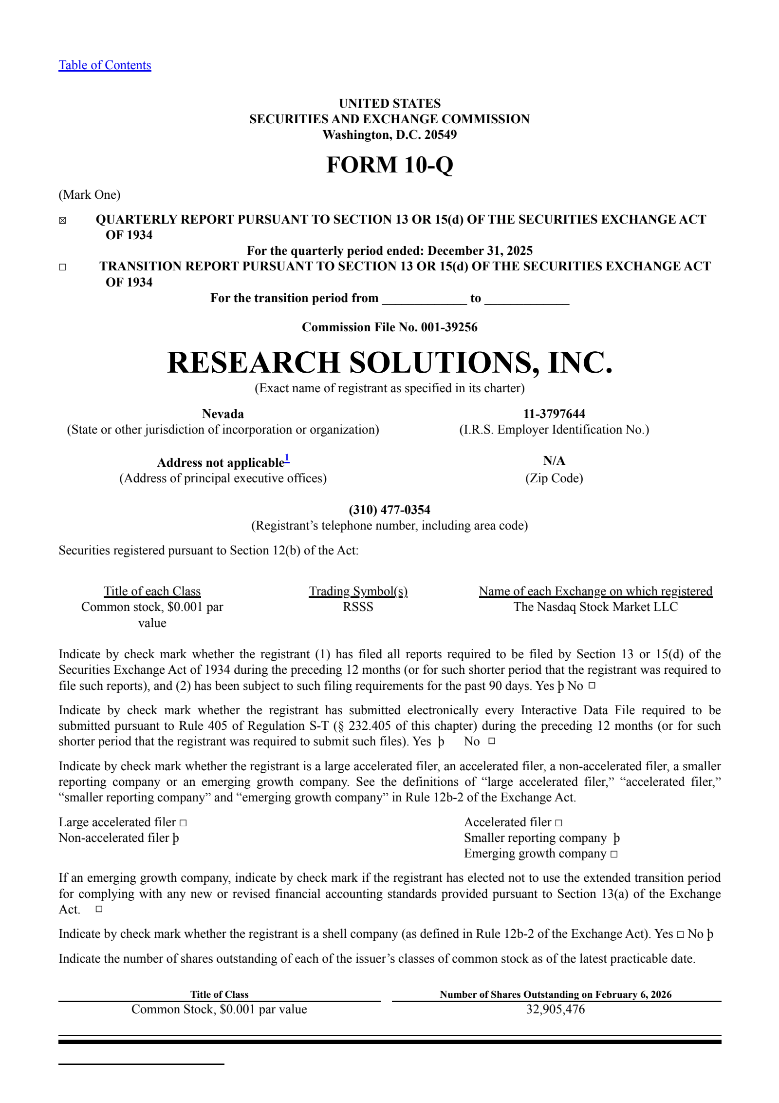 Research Solutions' Q2 2026 Quarterly report