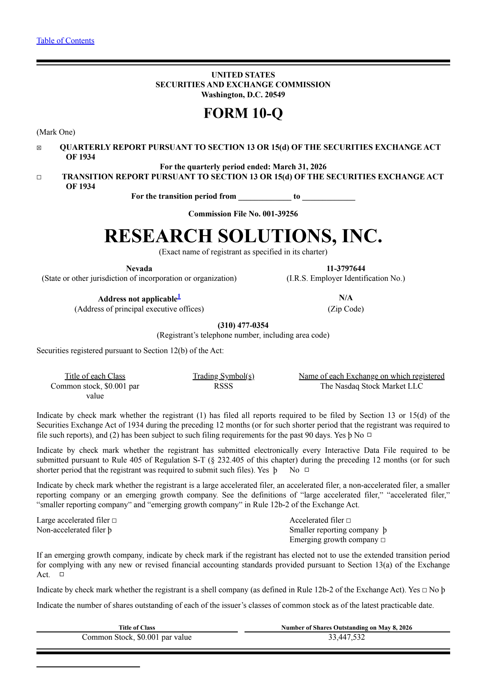 Research Solutions' Q3 2026 Quarterly report