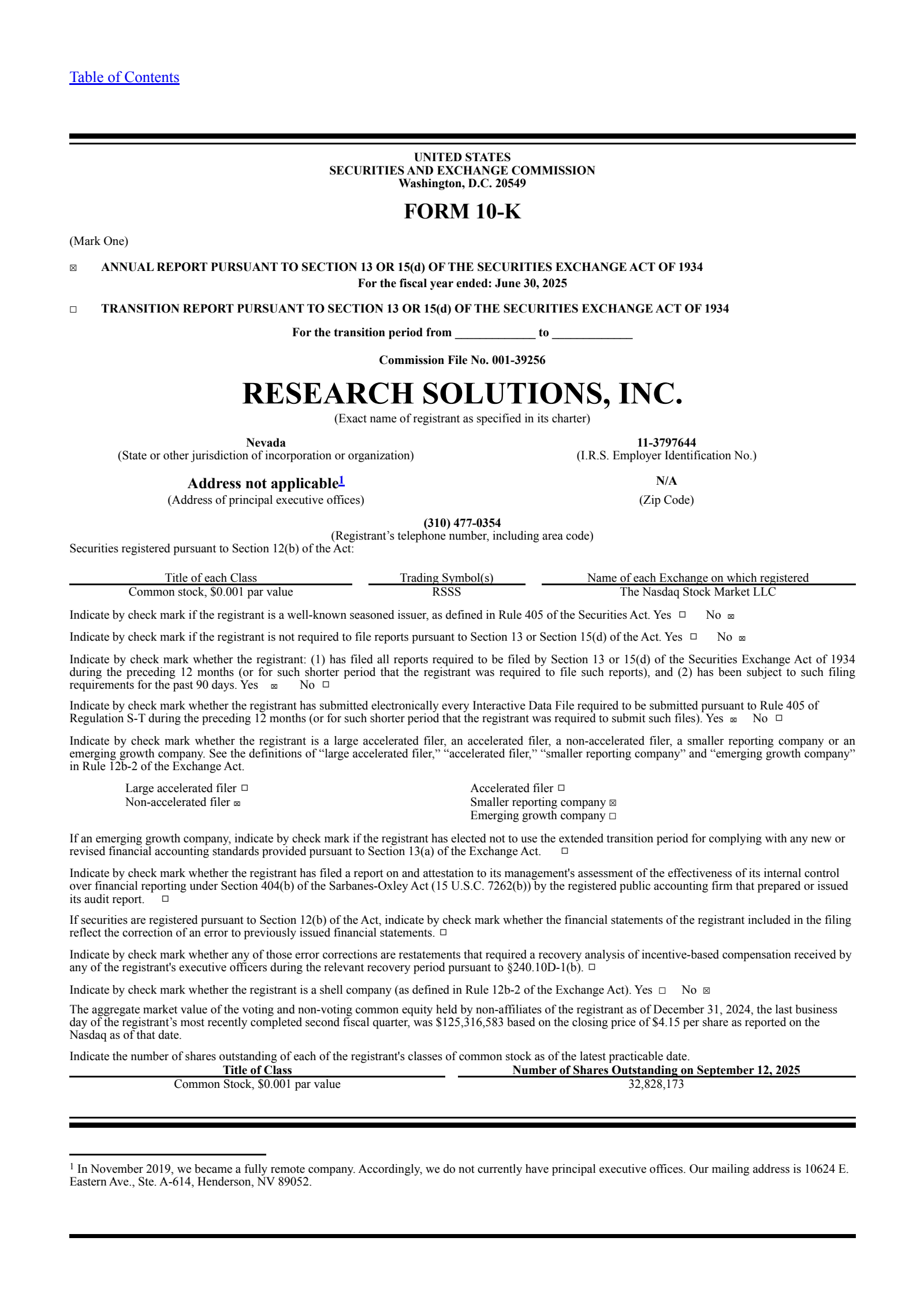 Research Solutions' Q4 2025 Annual Report