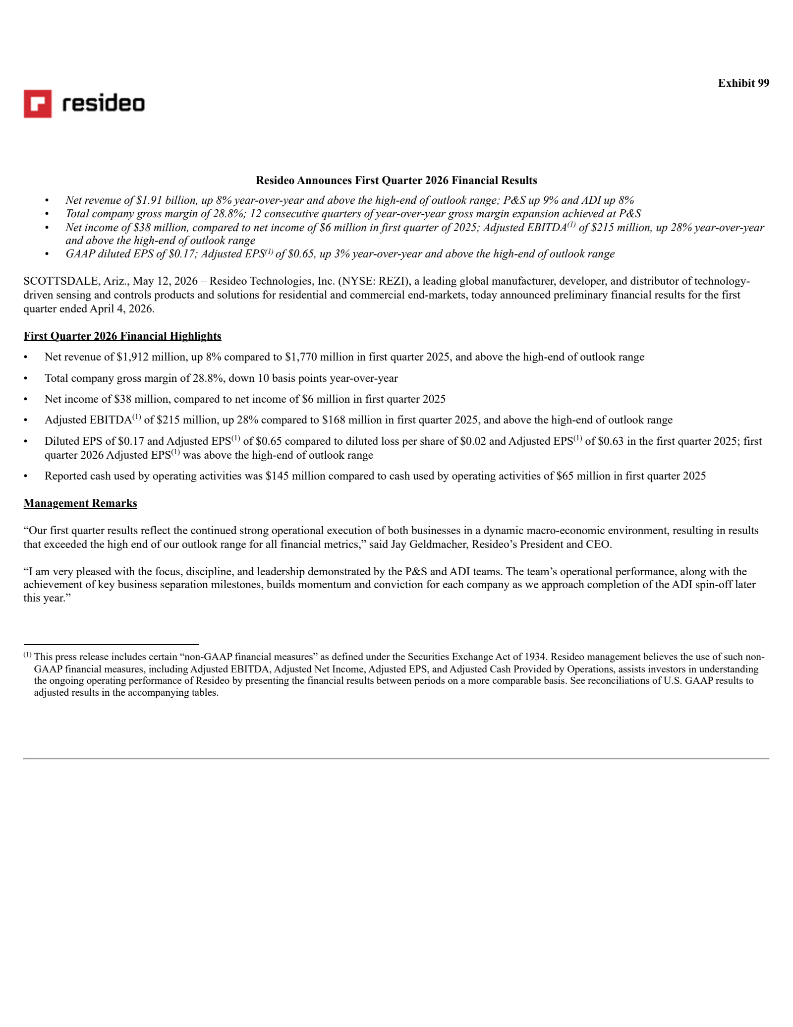Resideo Technologies' Q1 2026 Press Release