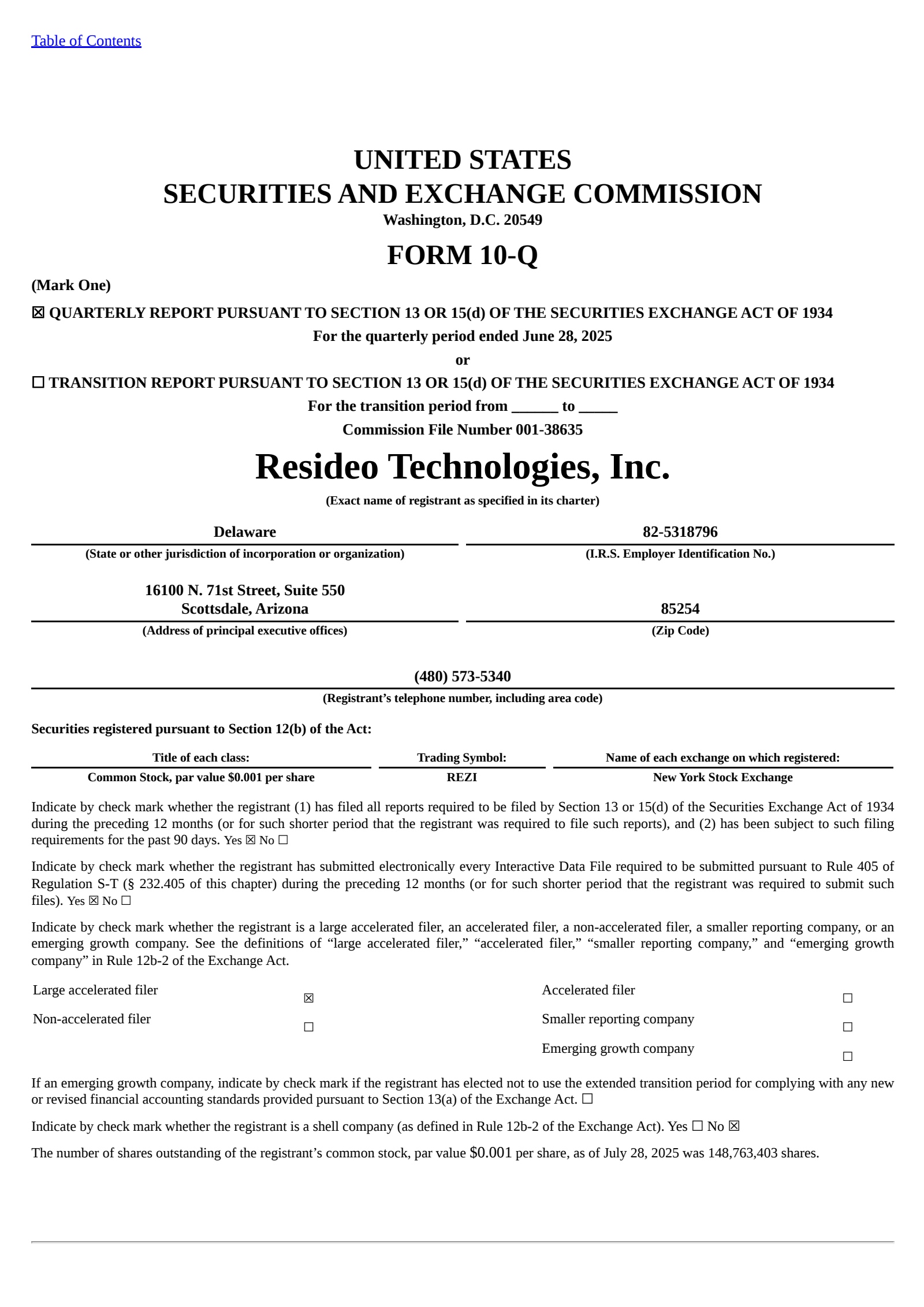 Resideo Technologies' Q2 2025 Quarterly report
