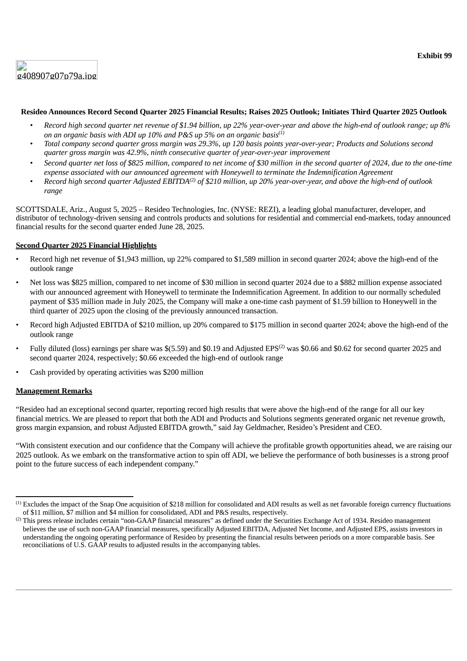 Resideo Technologies' Q2 2025 Press Release