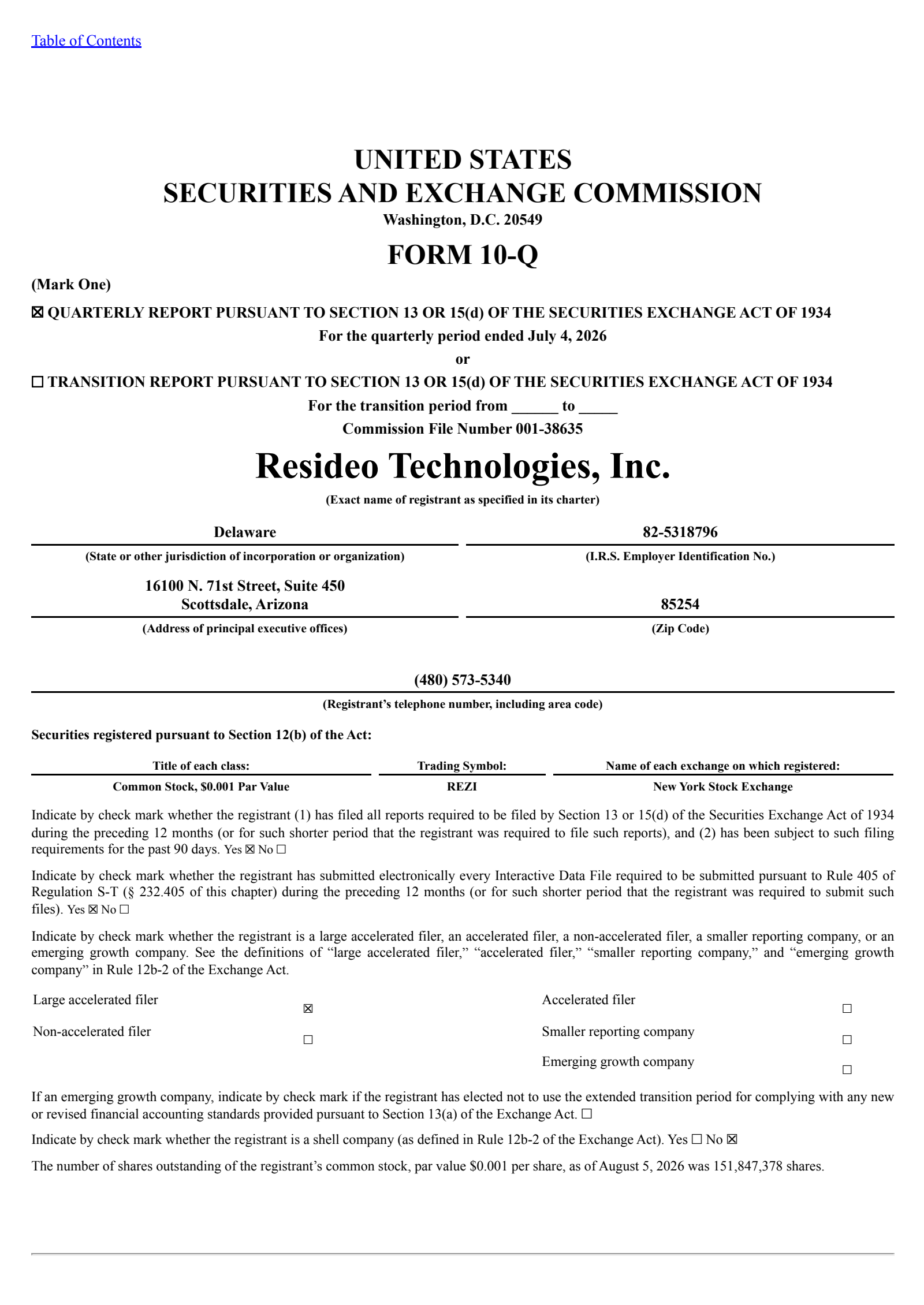 Resideo Technologies' Q2 2026 Quarterly report