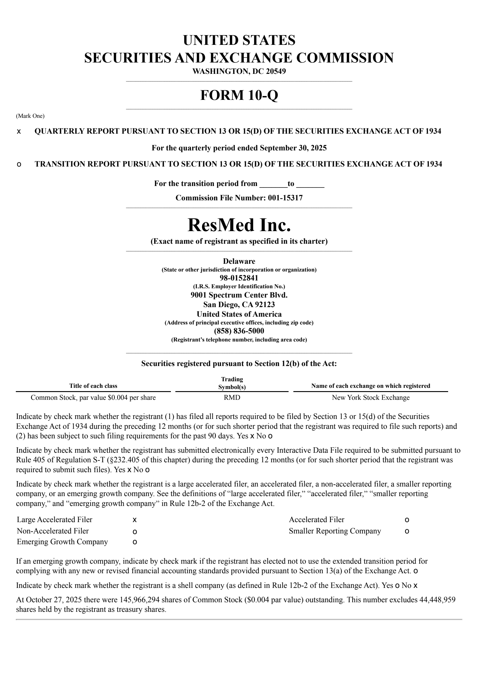 ResMed's Q1 2026 Quarterly Report
