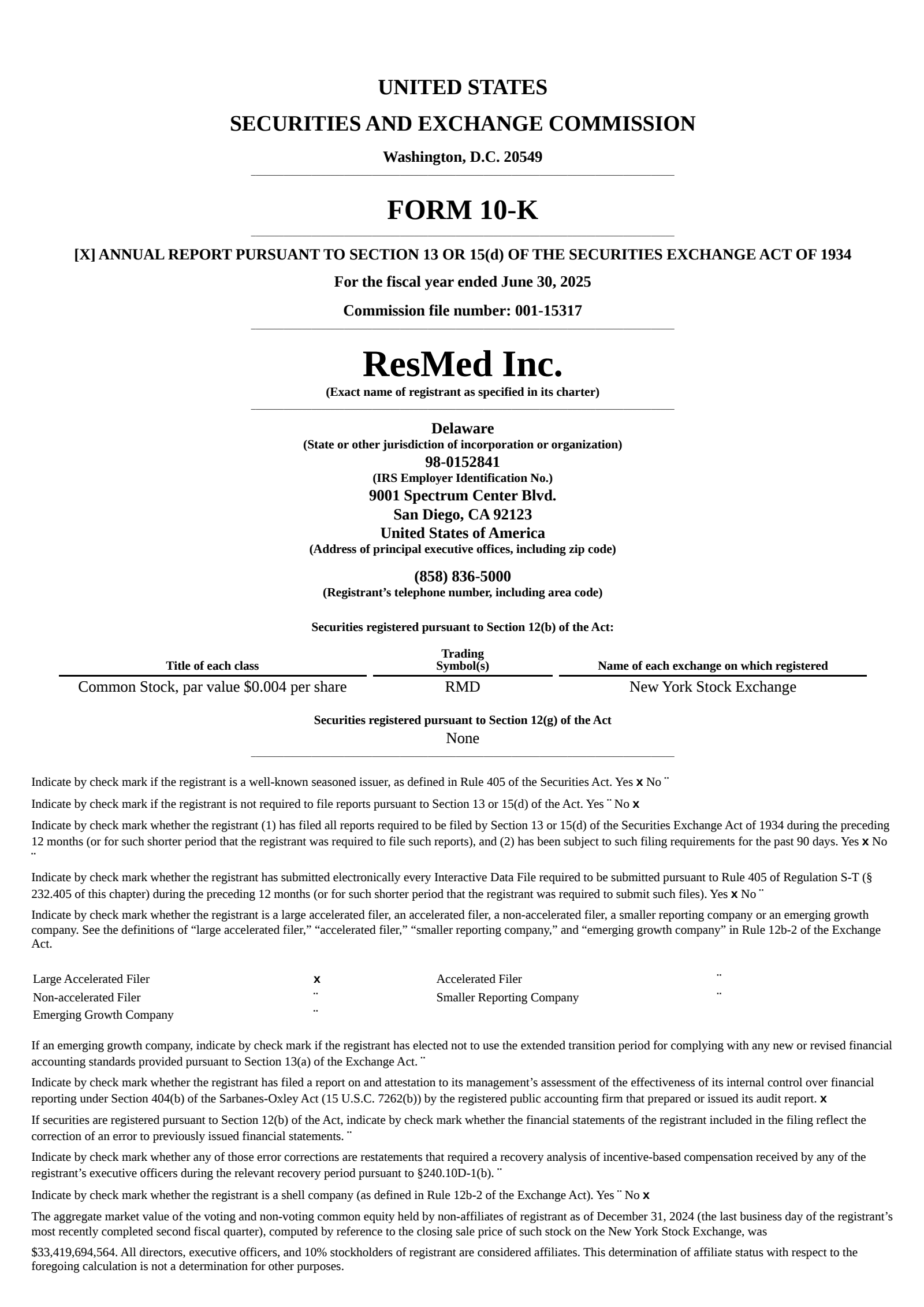 ResMed's Q4 2025 Annual report
