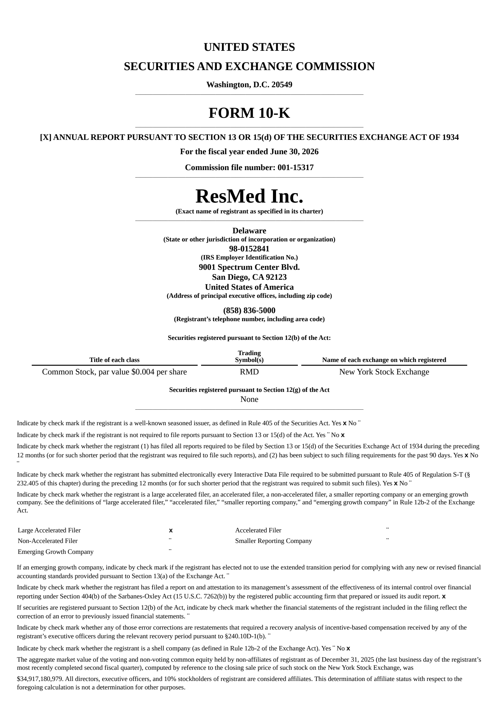 ResMed's Q4 2026 Annual report