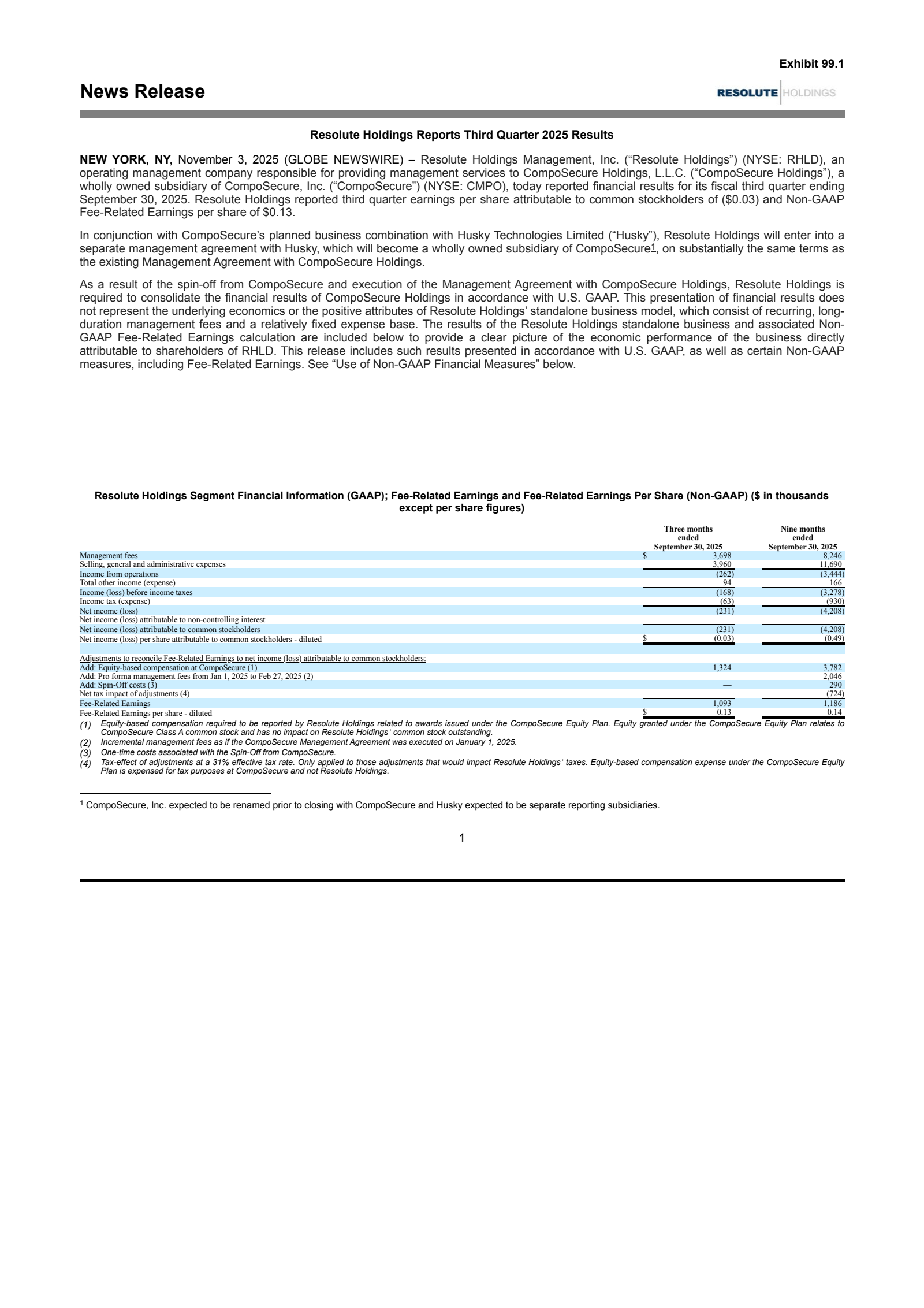 Resolute Holdings Management's Q3 2025 Earnings Release