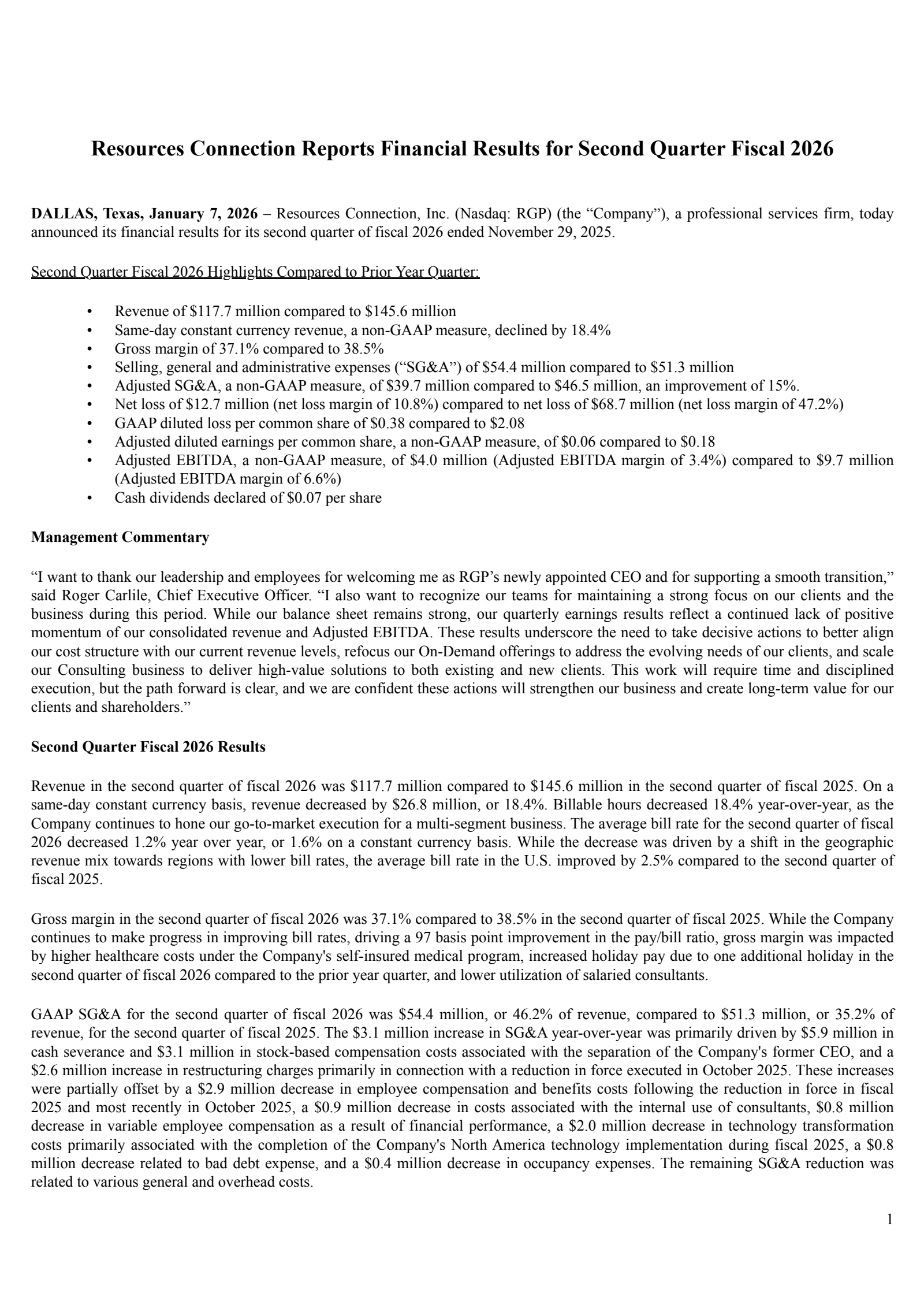 Resources Connection's Q2 2026 Earnings Release