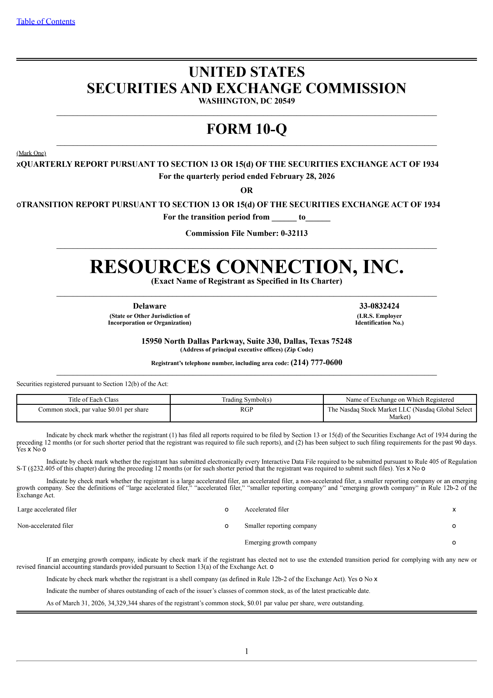 Resources Connection's Q3 2026 Quarterly report