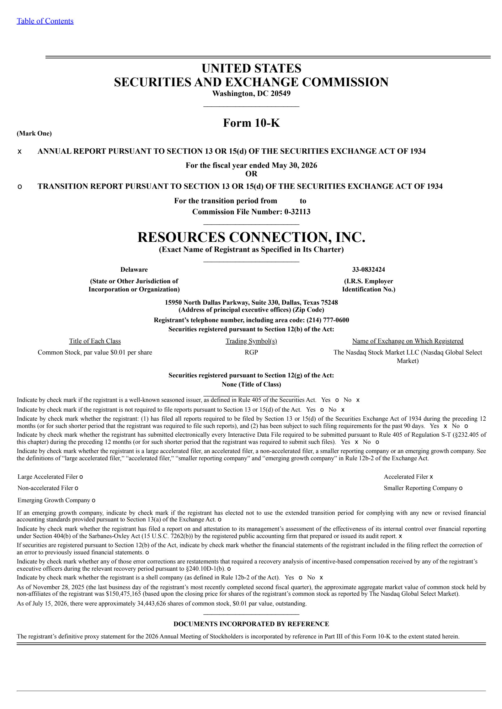 Resources Connection's Q4 2026 Annual report