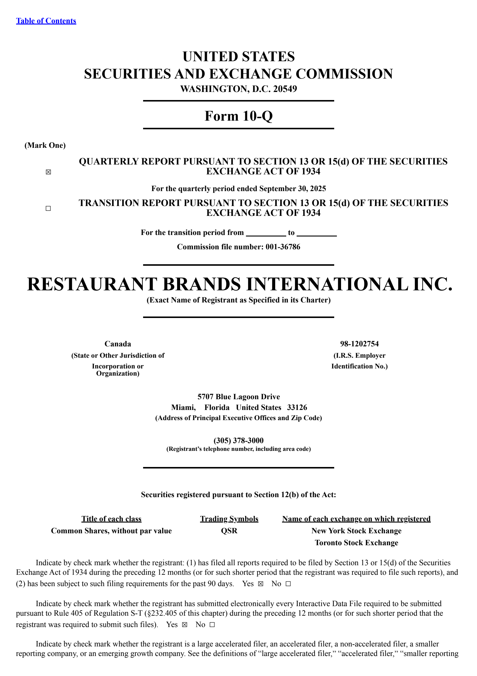 Restaurant Brands International's Q3 2025 Quarterly Report
