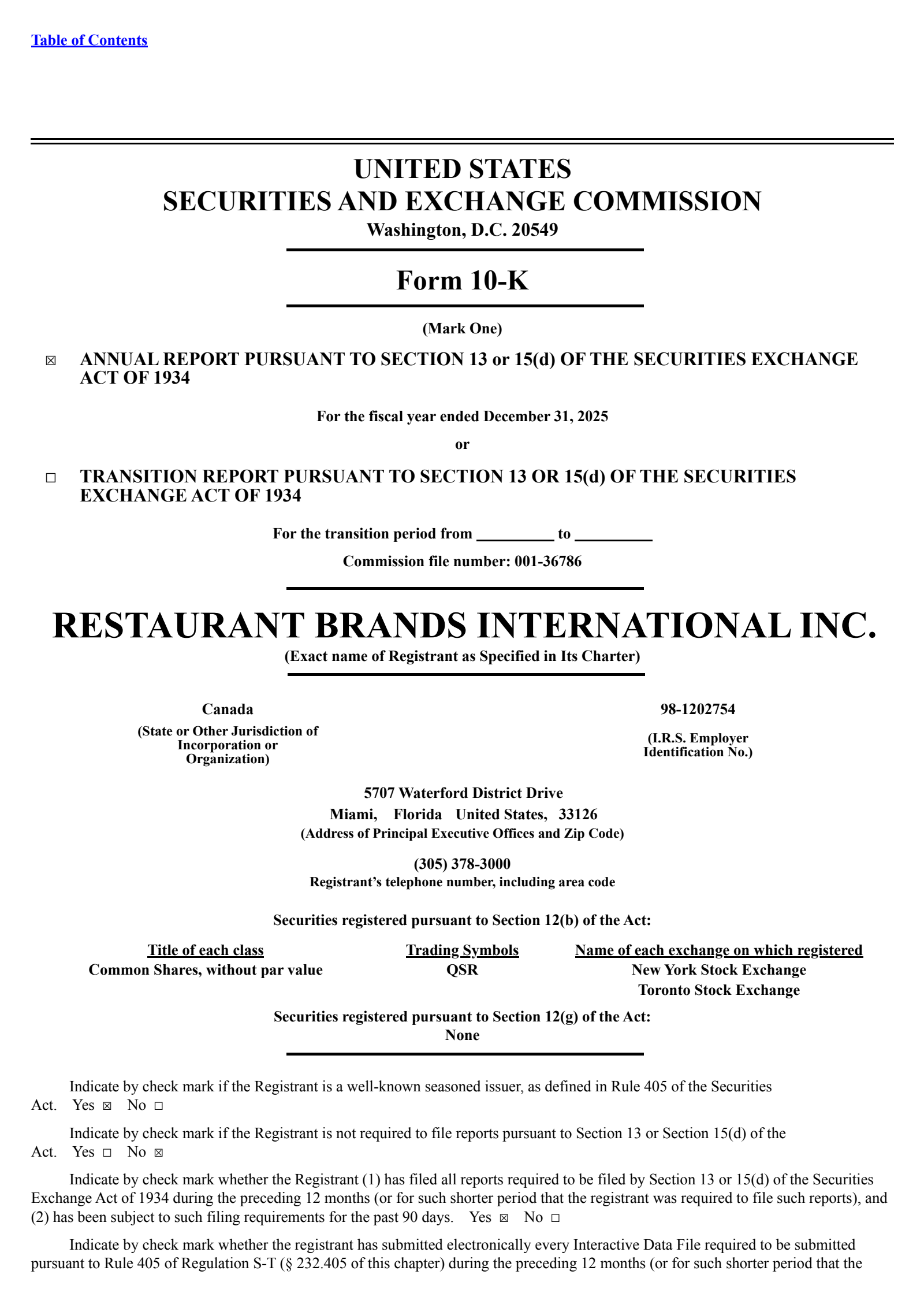 Restaurant Brands International's Q4 2025 Annual report