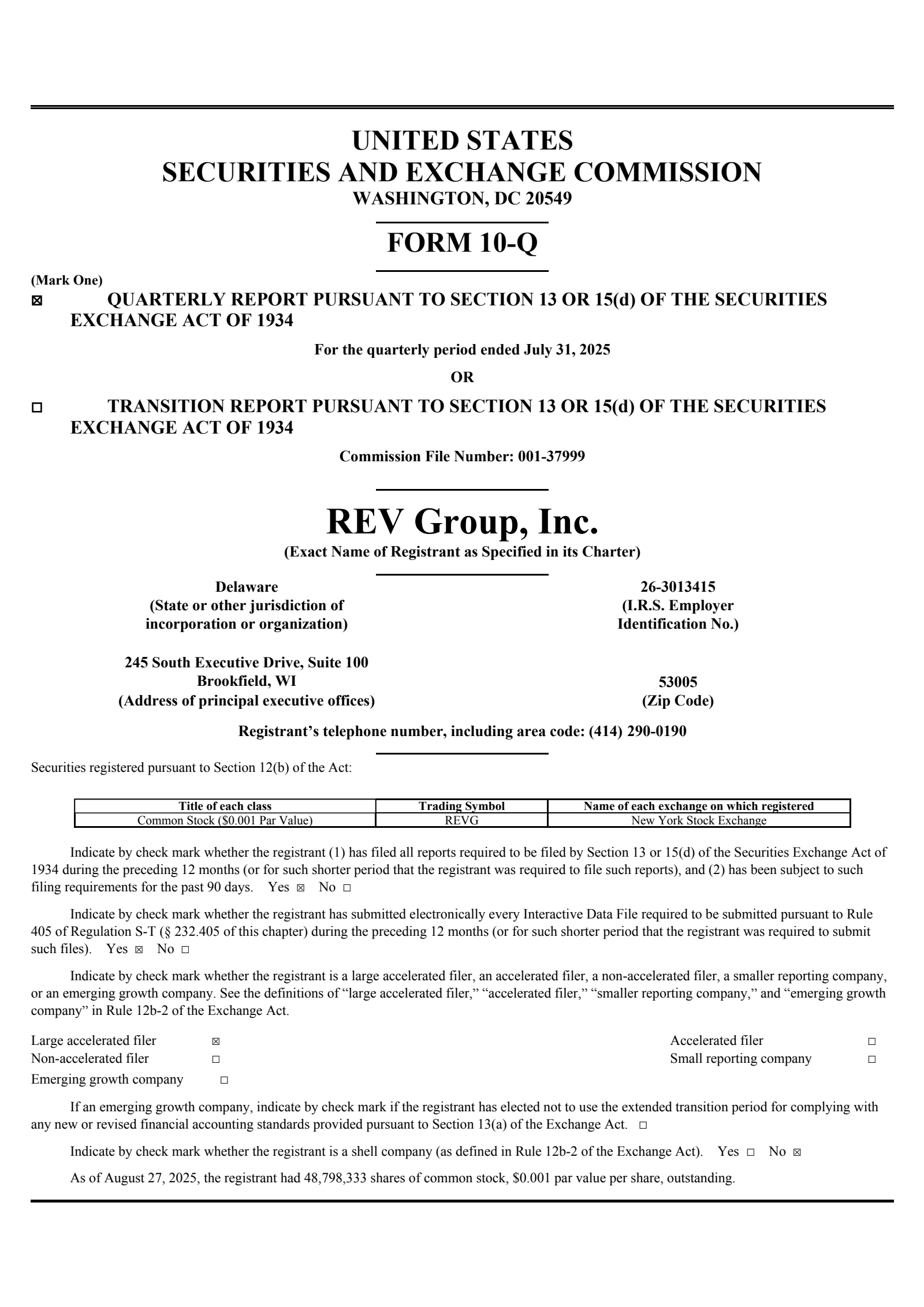 REV Group's Q3 2025 Quarterly report