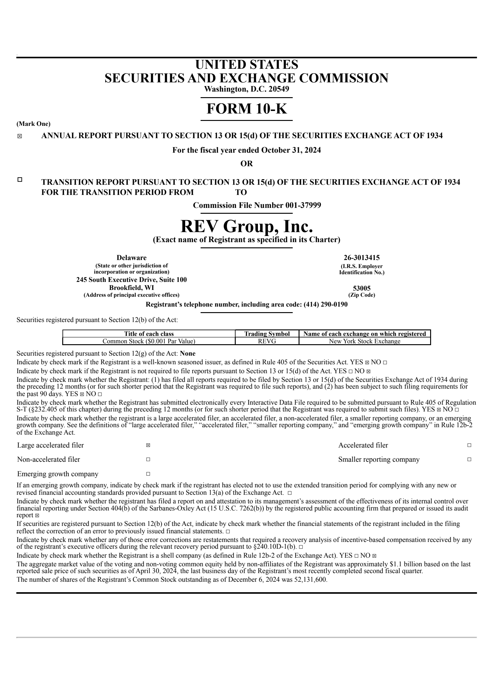 REV Group's Q4 & Investor Day 2024  Annual report