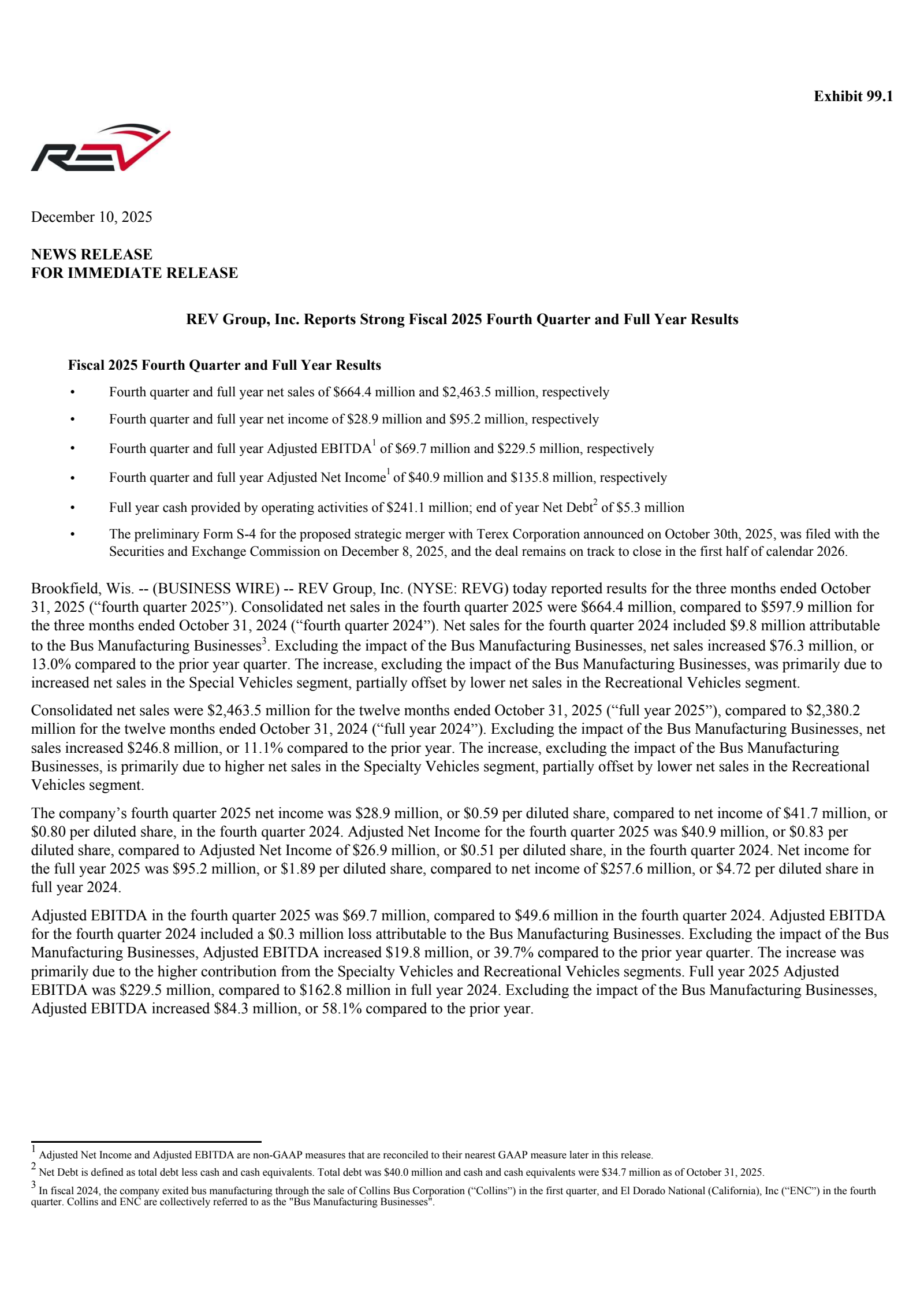 REV Group's Q4 2025 Earnings Release