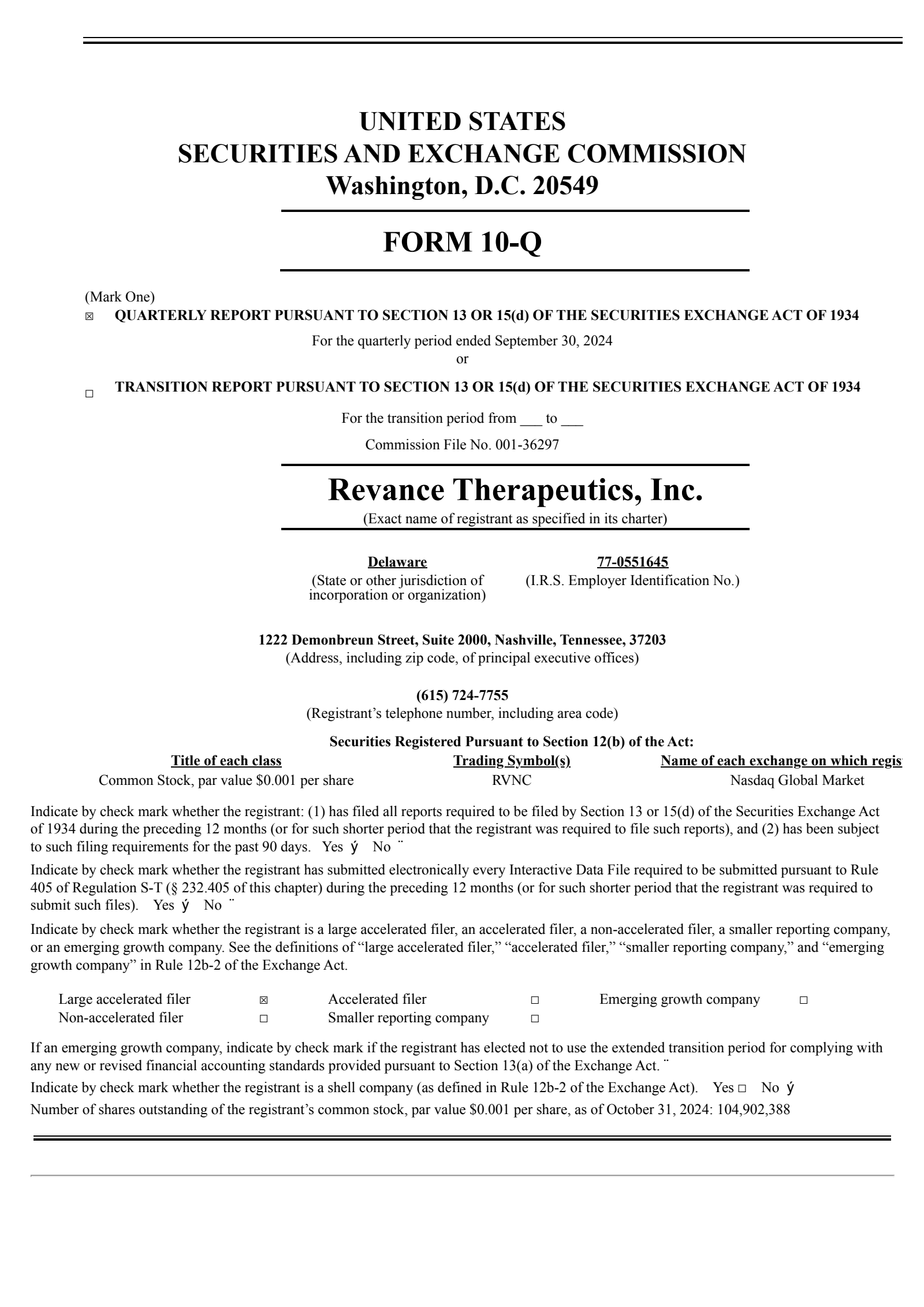 Revance Therapeutics' Q3 2024 Quarterly report