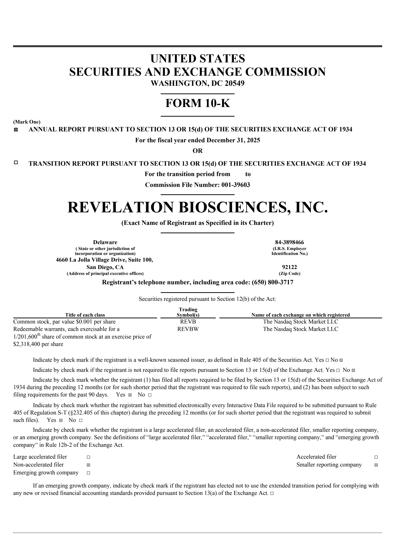 Revelation Biosciences' Q4 2025 Annual report