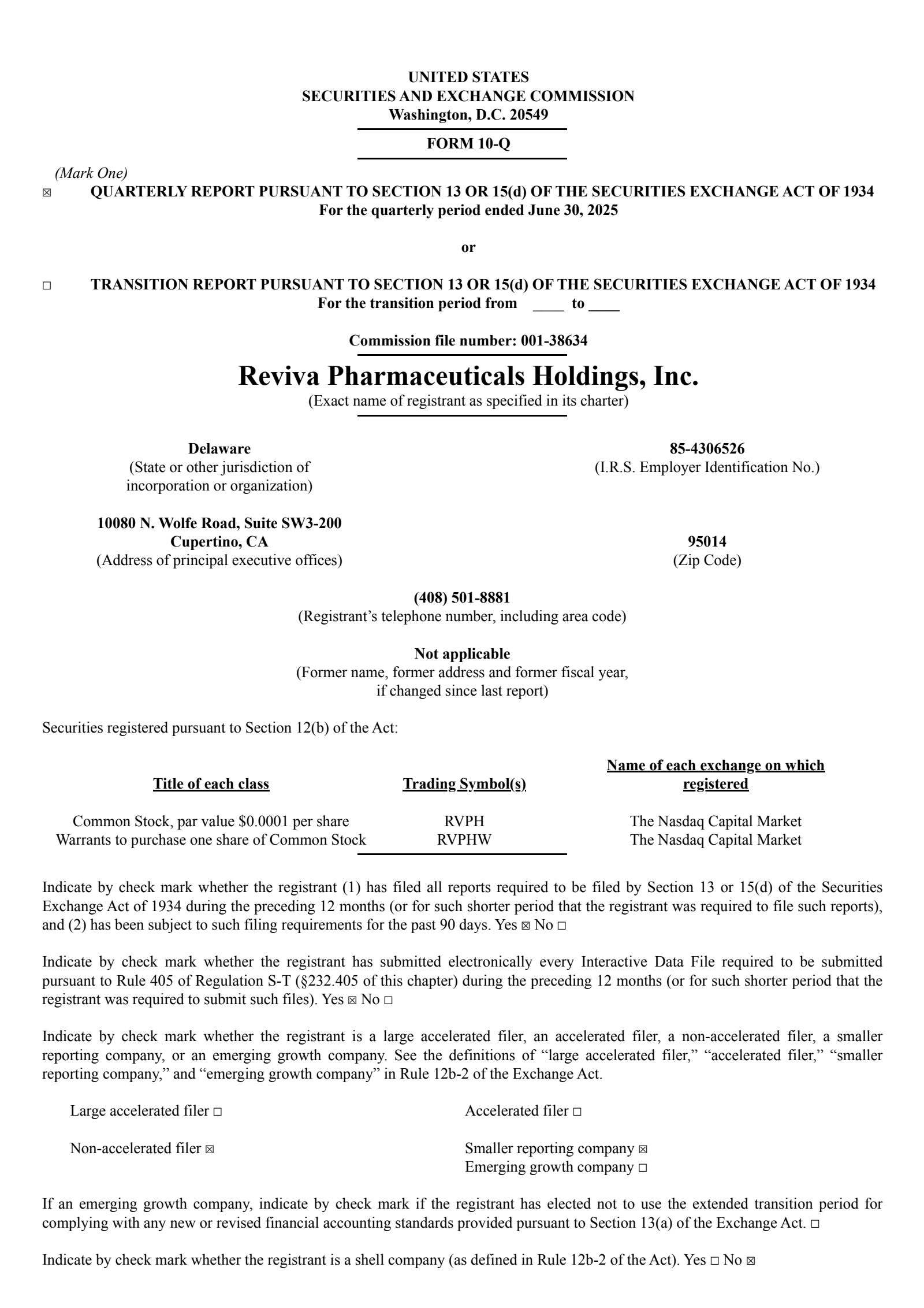 Reviva Pharmaceuticals' Q2 2025 Quarterly report