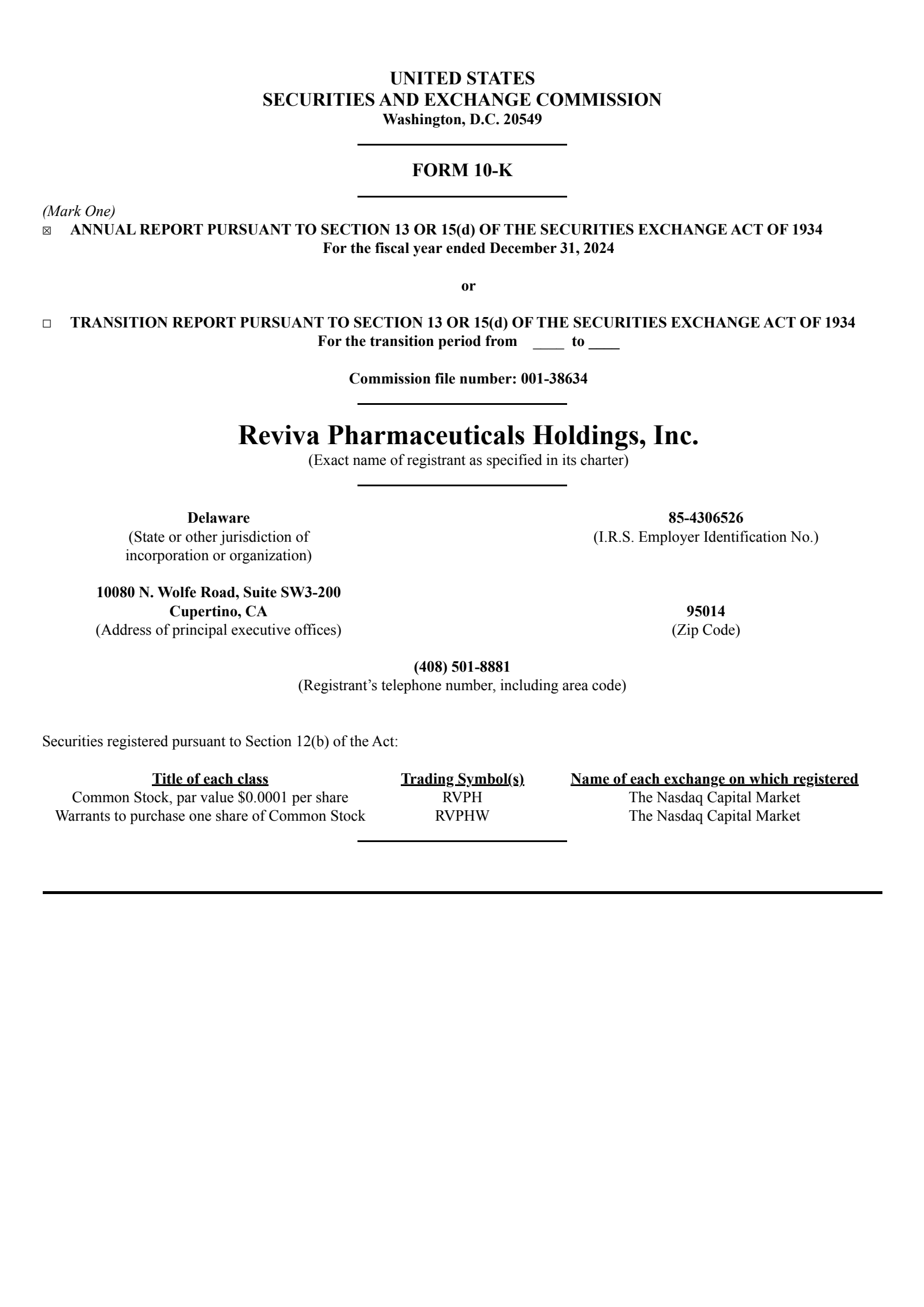 Reviva Pharmaceuticals' Q4 2024 Annual report