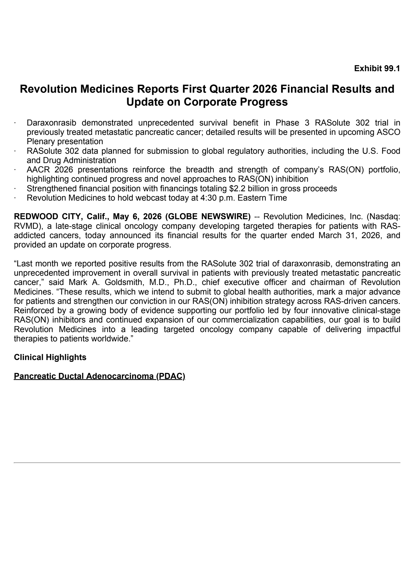 Revolution Medicines' Q1 2026 Press Release