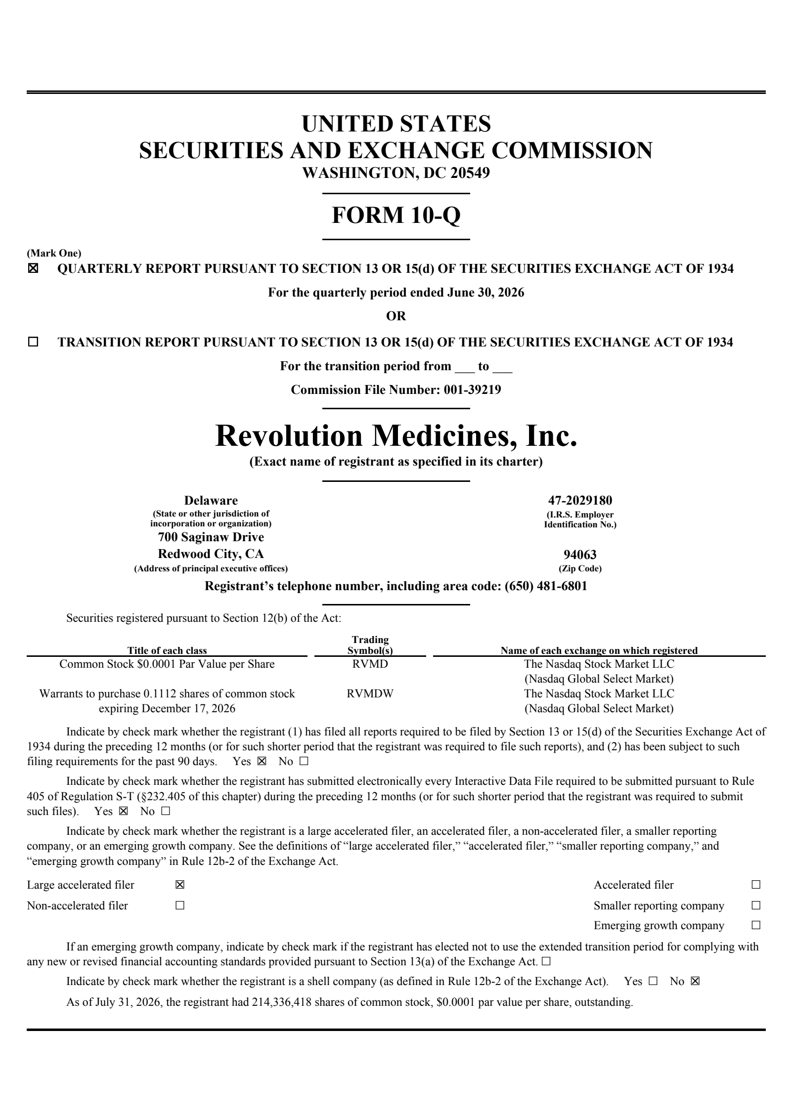 Revolution Medicines' Q2 2026 Quarterly report
