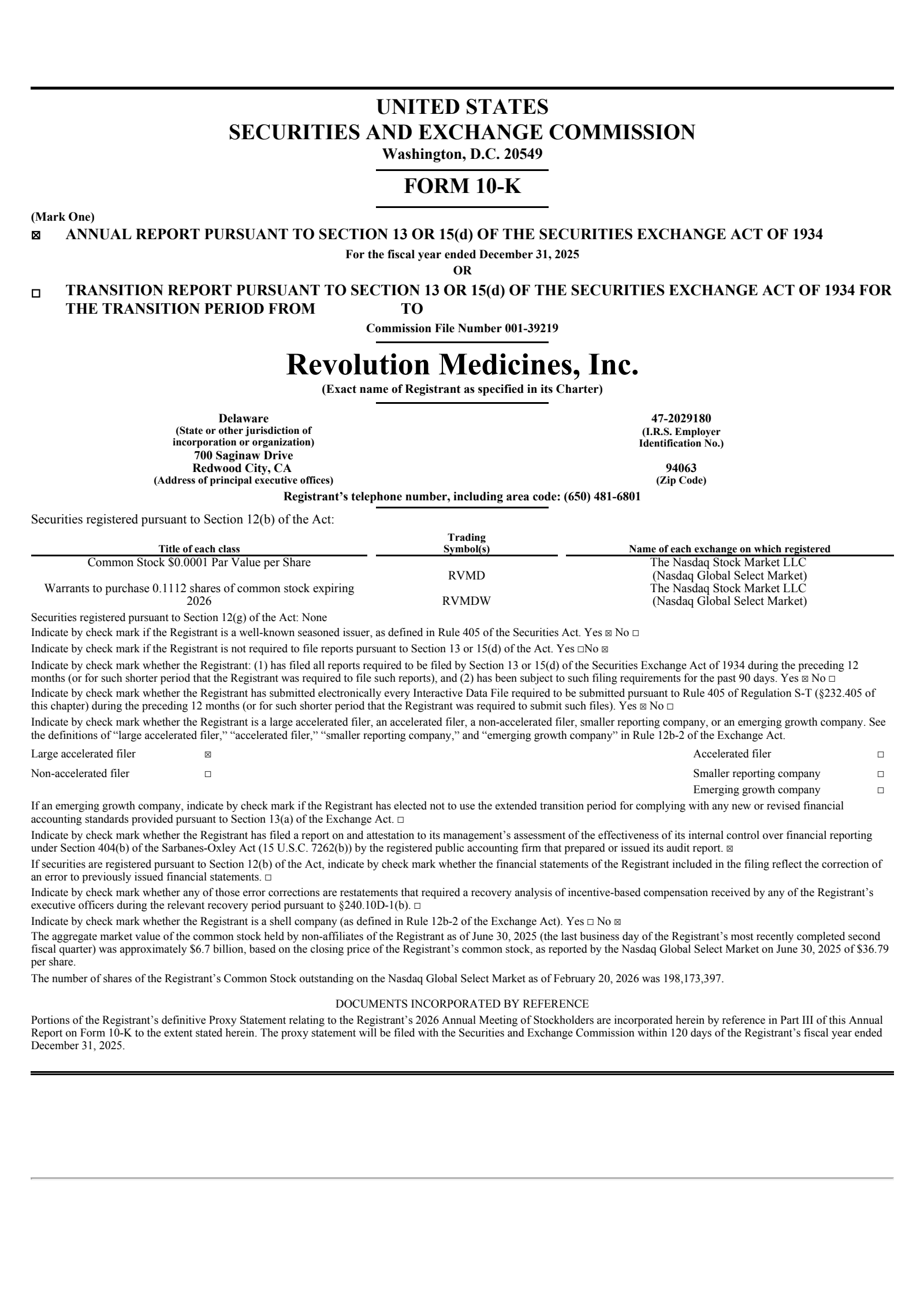 Revolution Medicines' Q4 2025 Annual report