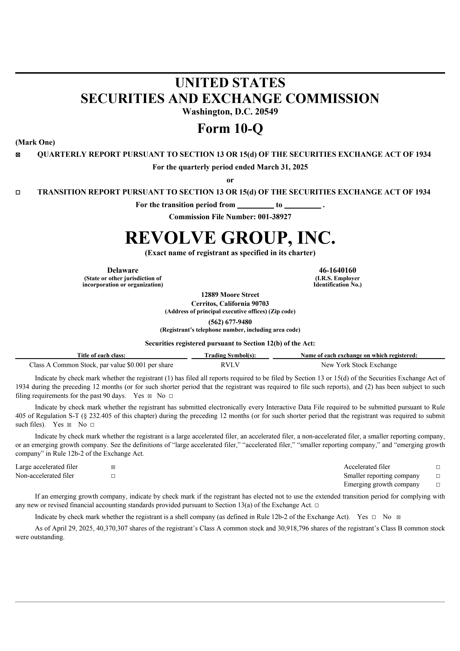 Revolve Group's Q1 2025 Quarterly report