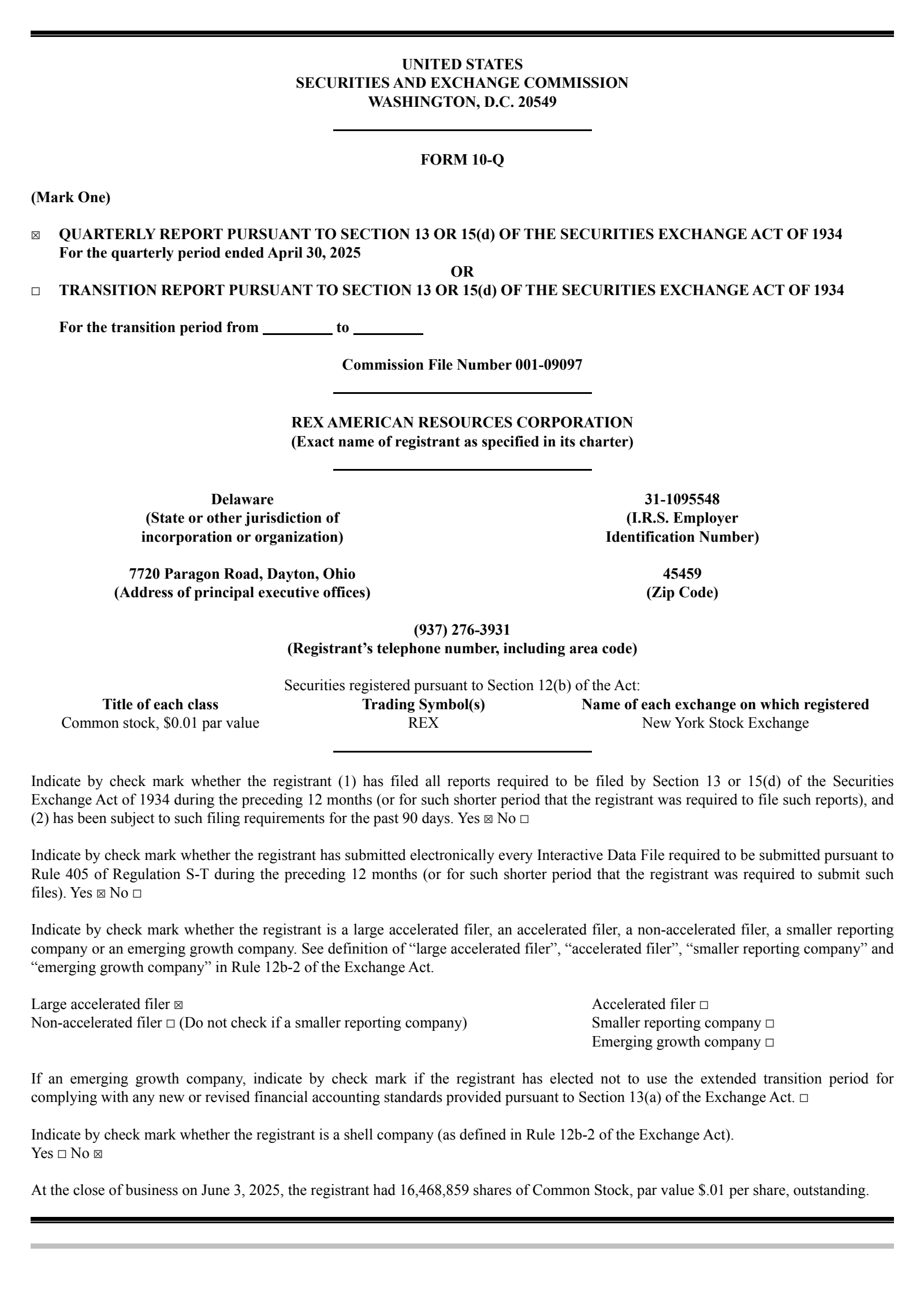 REX American Resources' Q1 2026 Quarterly report