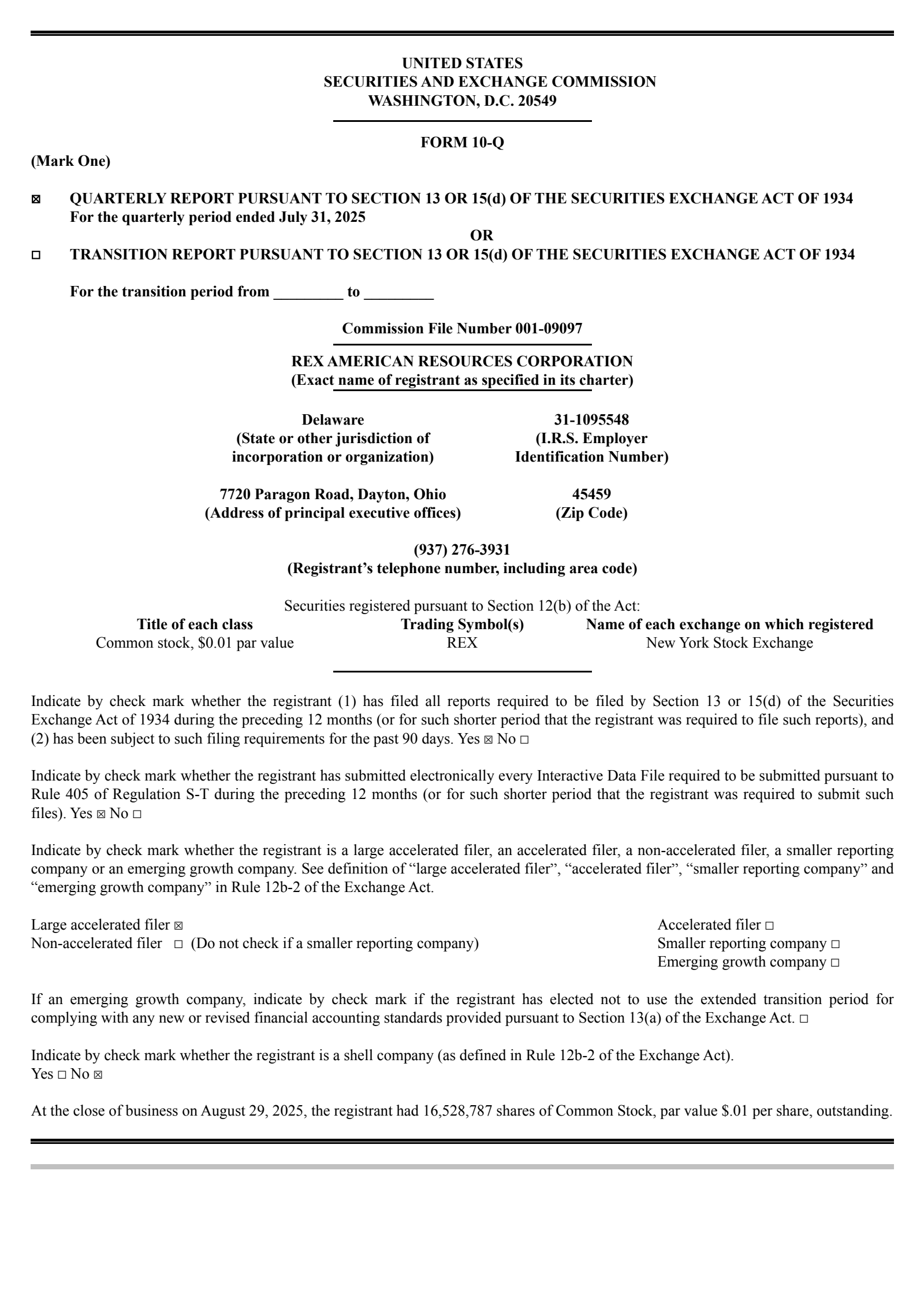 REX American Resources' Q2 2026 Quarterly report