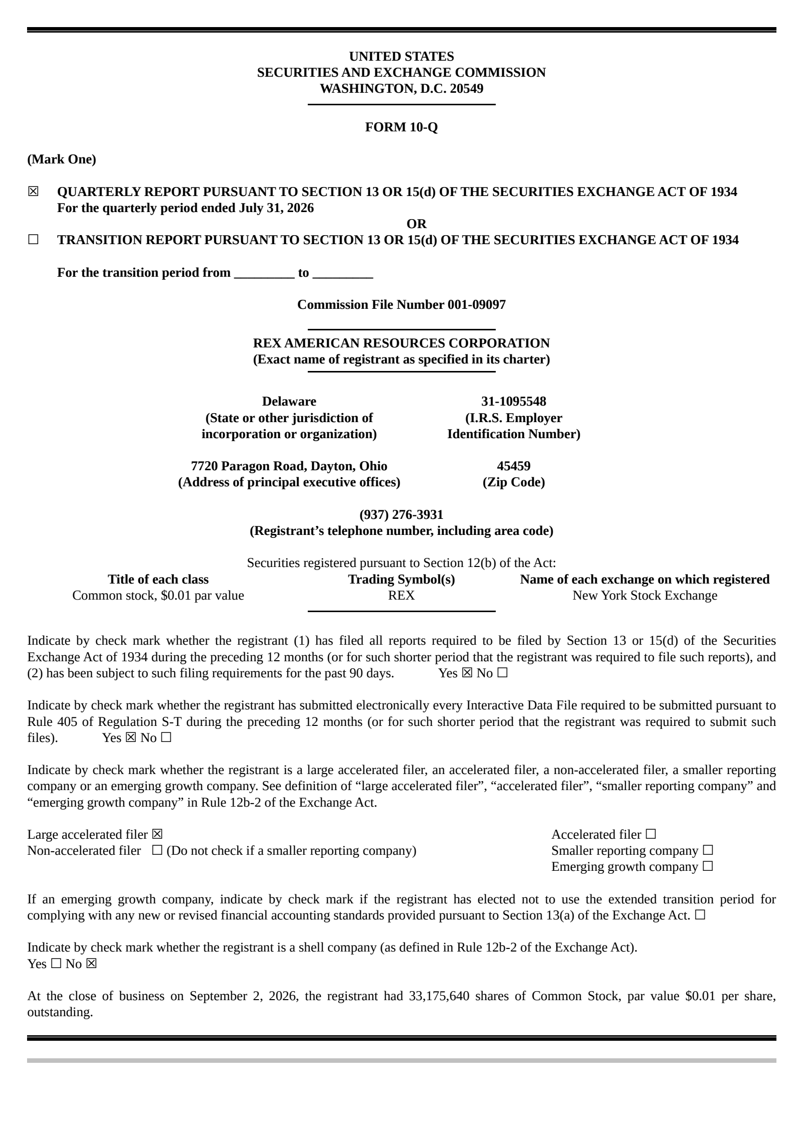 REX American Resources' Q2 2027 Quarterly report