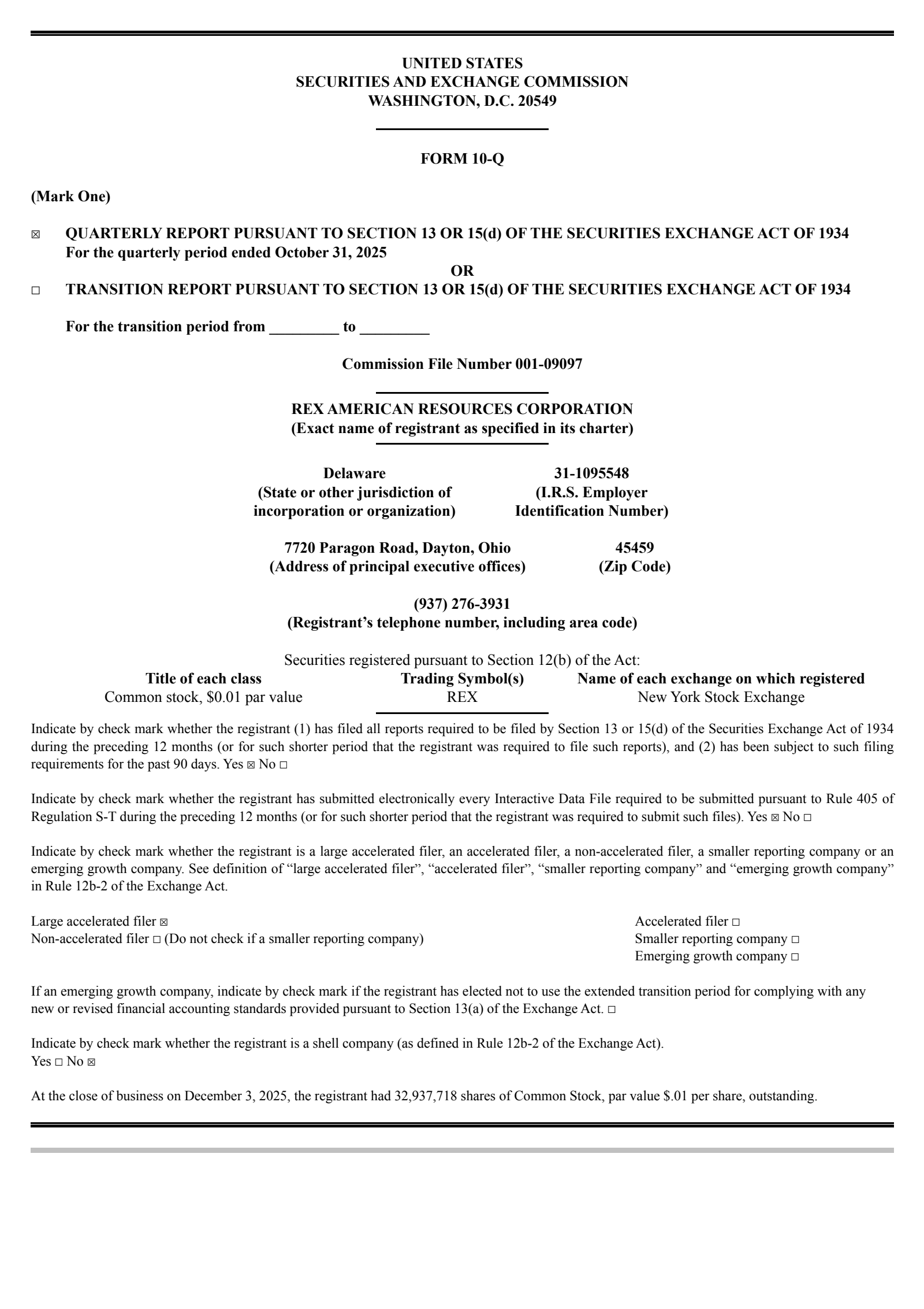 REX American Resources' Q3 2026 Quarterly Report