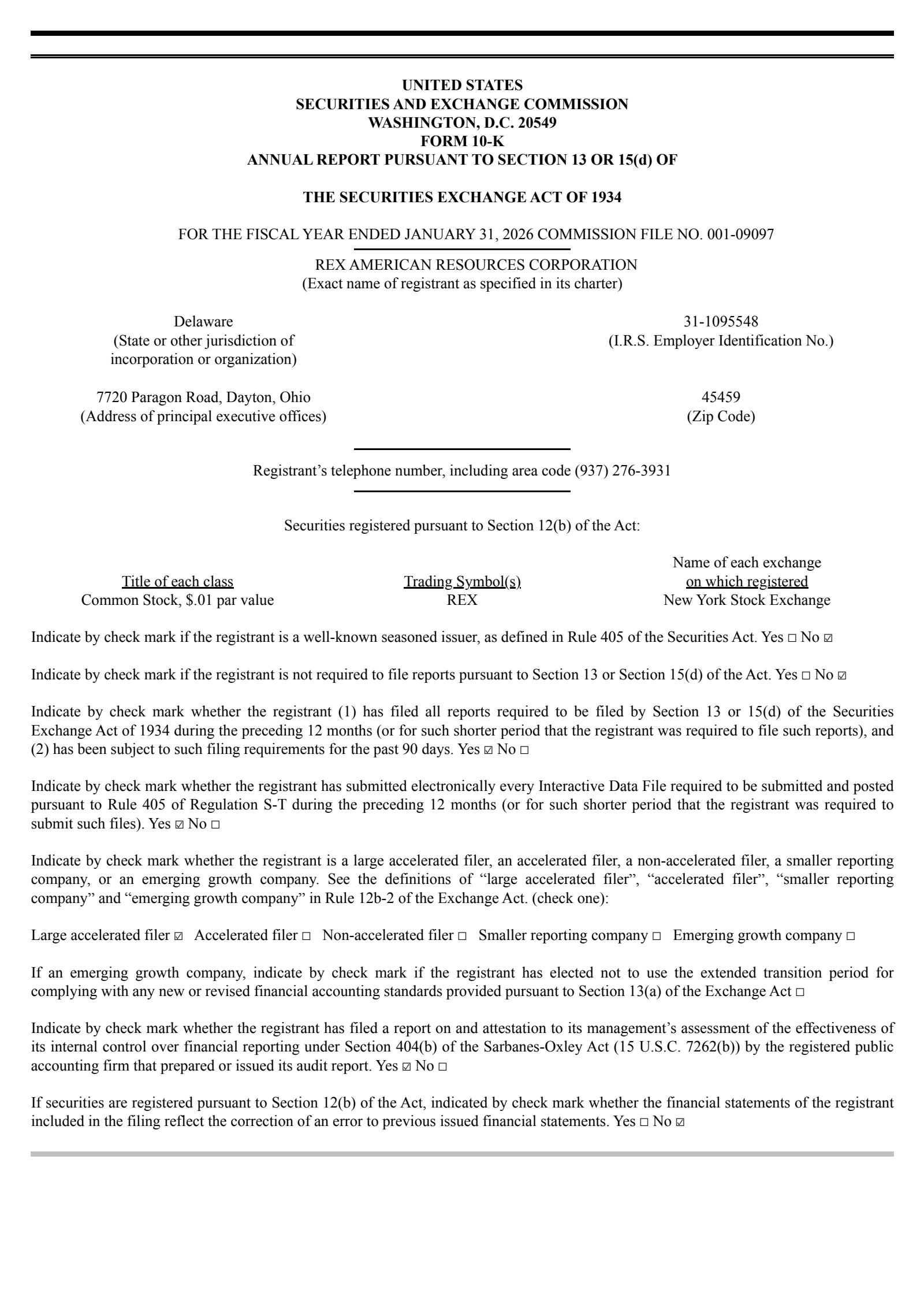 REX American Resources' Q4 2026 Annual report