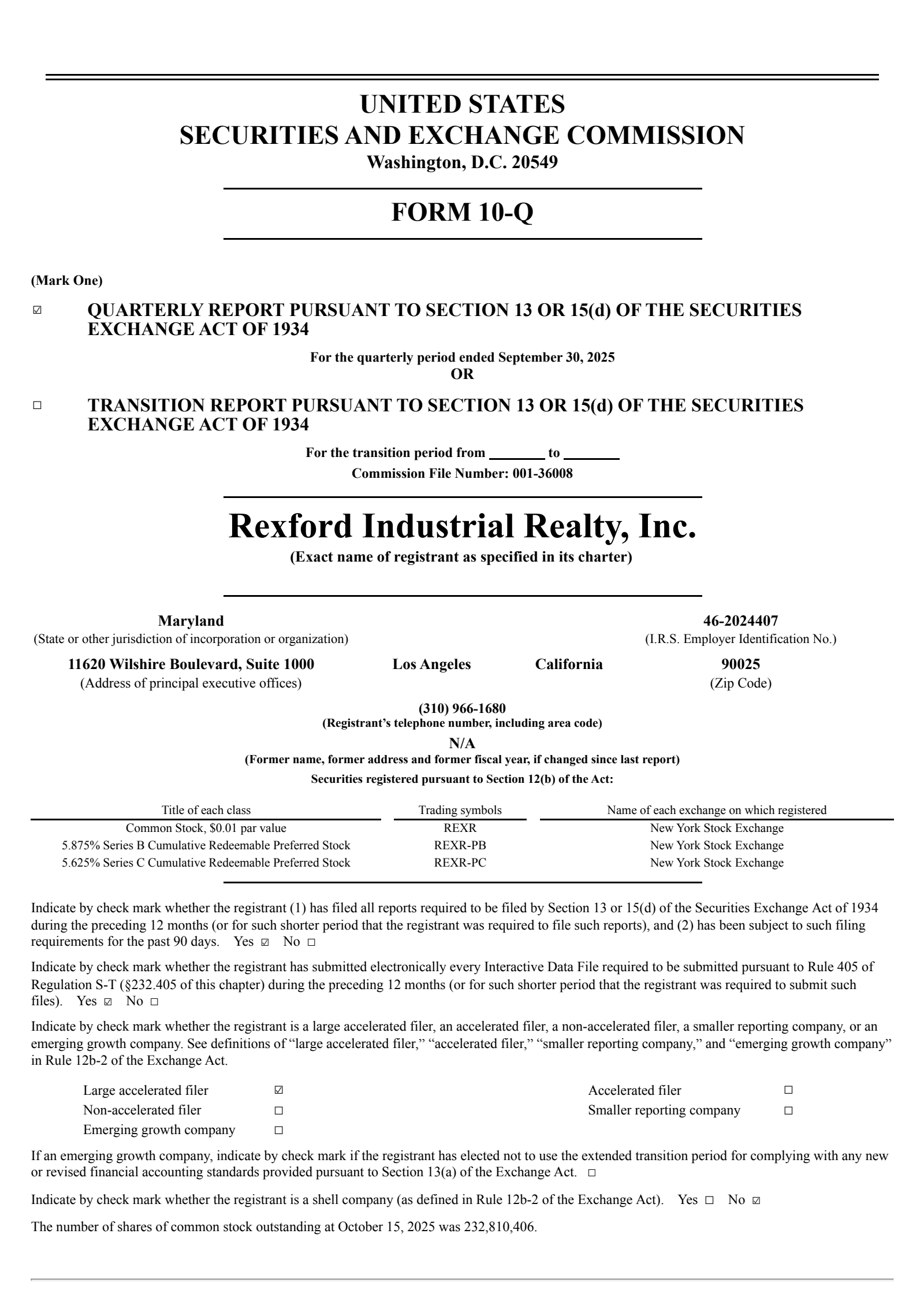 Rexford Industrial Realty's Q3 2025 Quarterly Report
