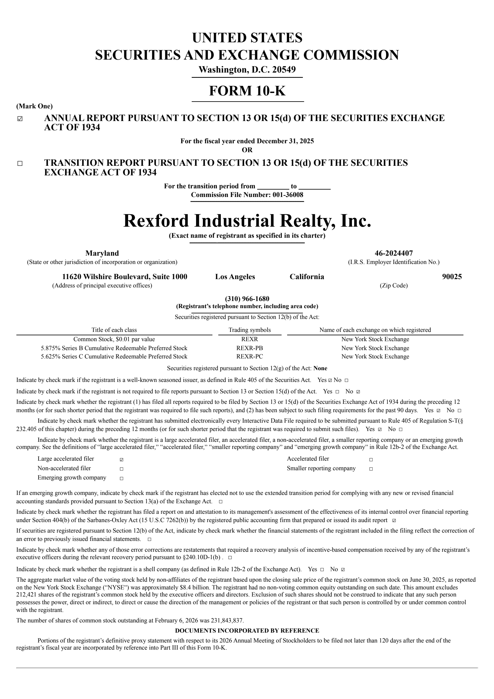 Rexford Industrial Realty's Q4 2025 Annual report