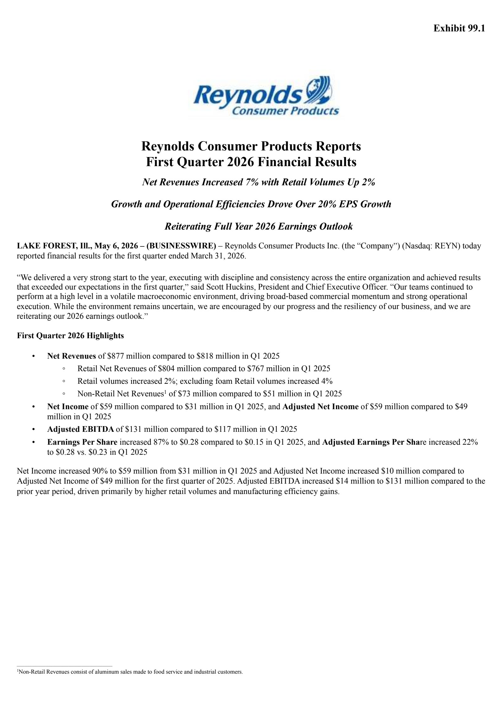 Reynolds Consumer Products' Q1 2026 Press Release