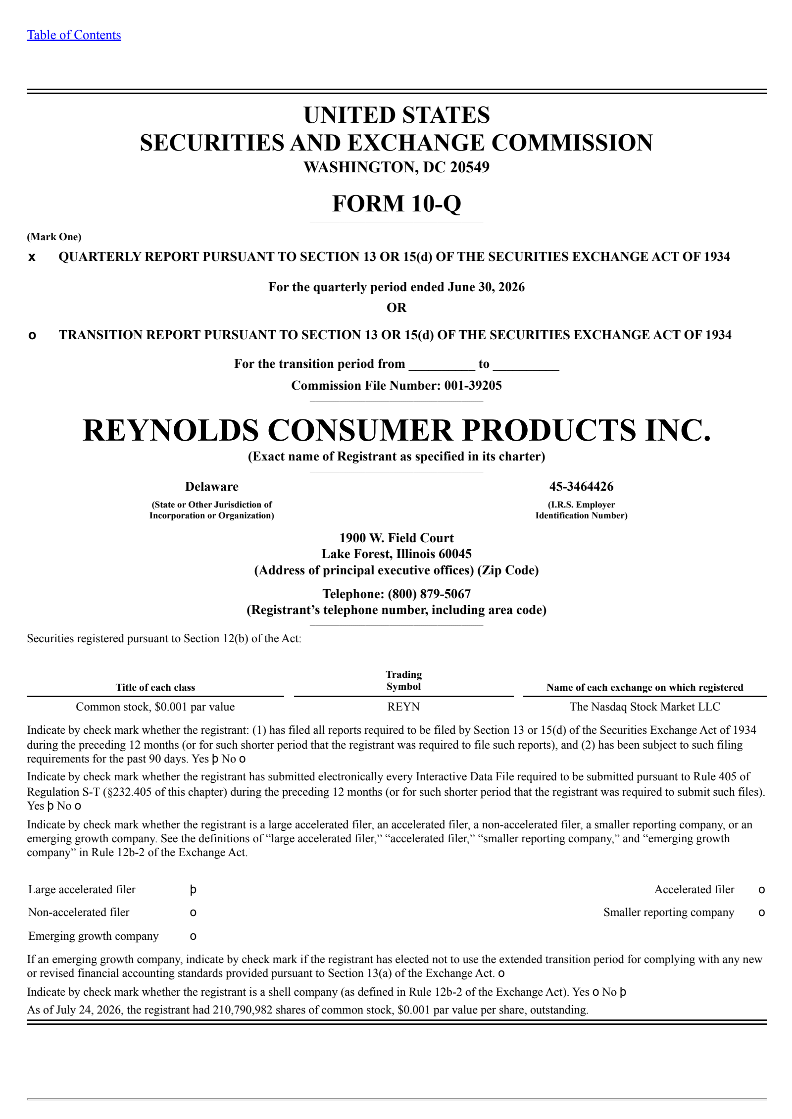 Reynolds Consumer Products' Q2 2026 Quarterly report