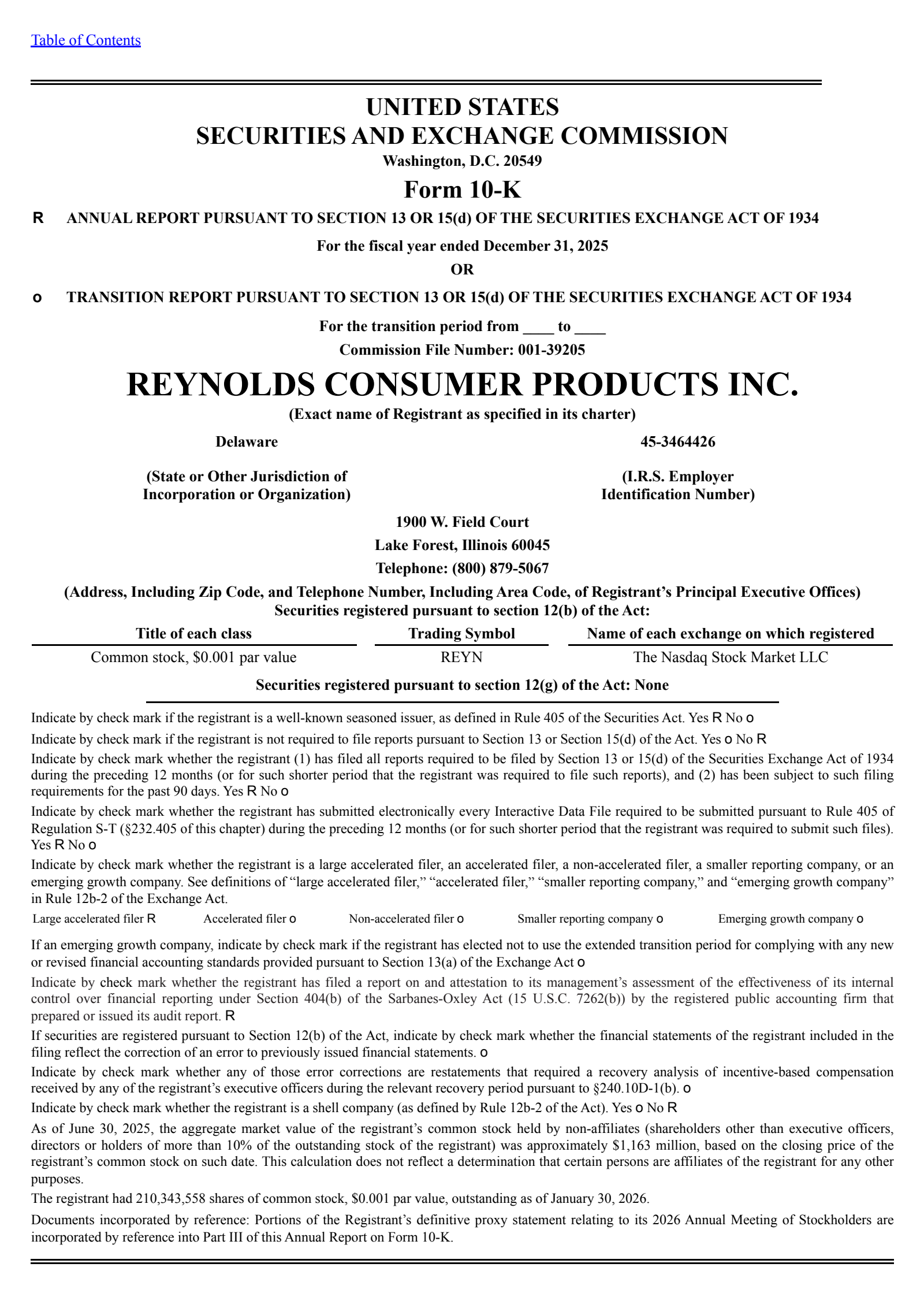 Reynolds Consumer Products' Q4 2025 Annual report
