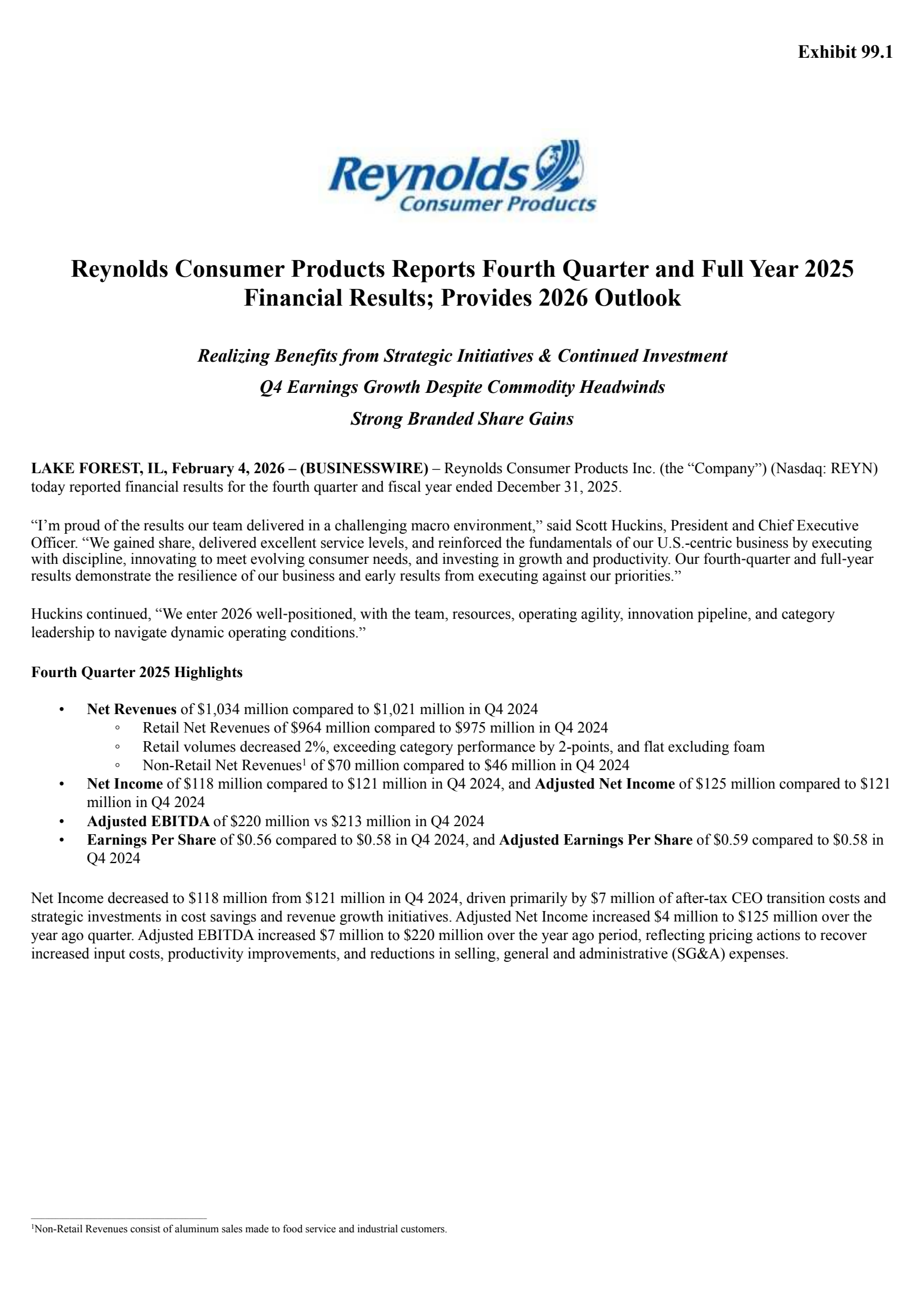 Reynolds Consumer Products' Q4 2025 Press Release
