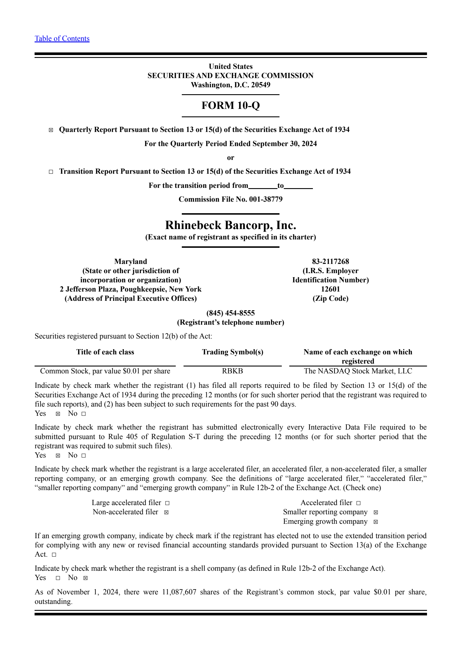 Rhinebeck Bancorp's Q3 2024 Quarterly report
