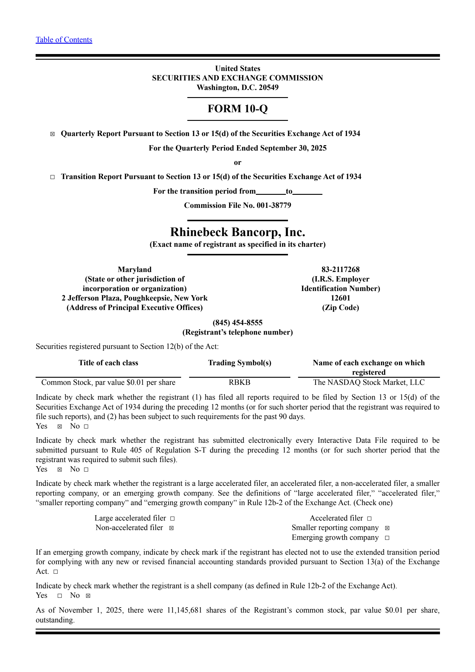 Rhinebeck Bancorp's Q3 2025 Quarterly report