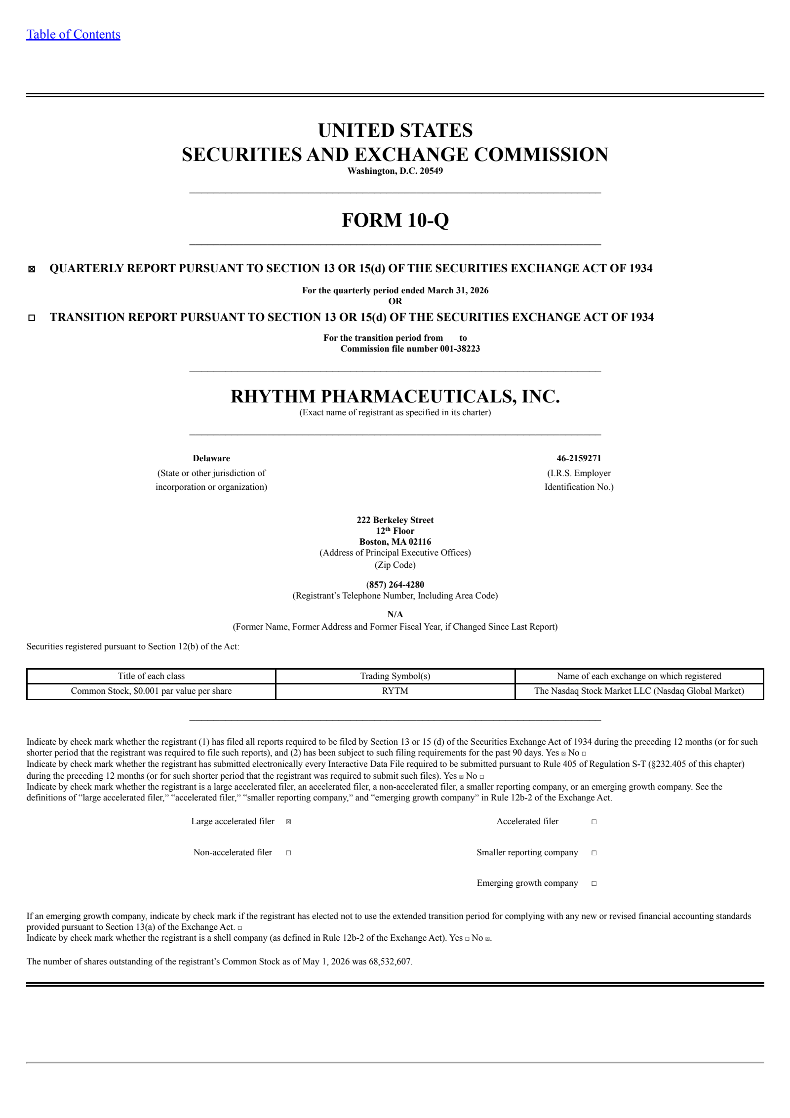 Rhythm Pharmaceuticals' Q1 2026 Quarterly report