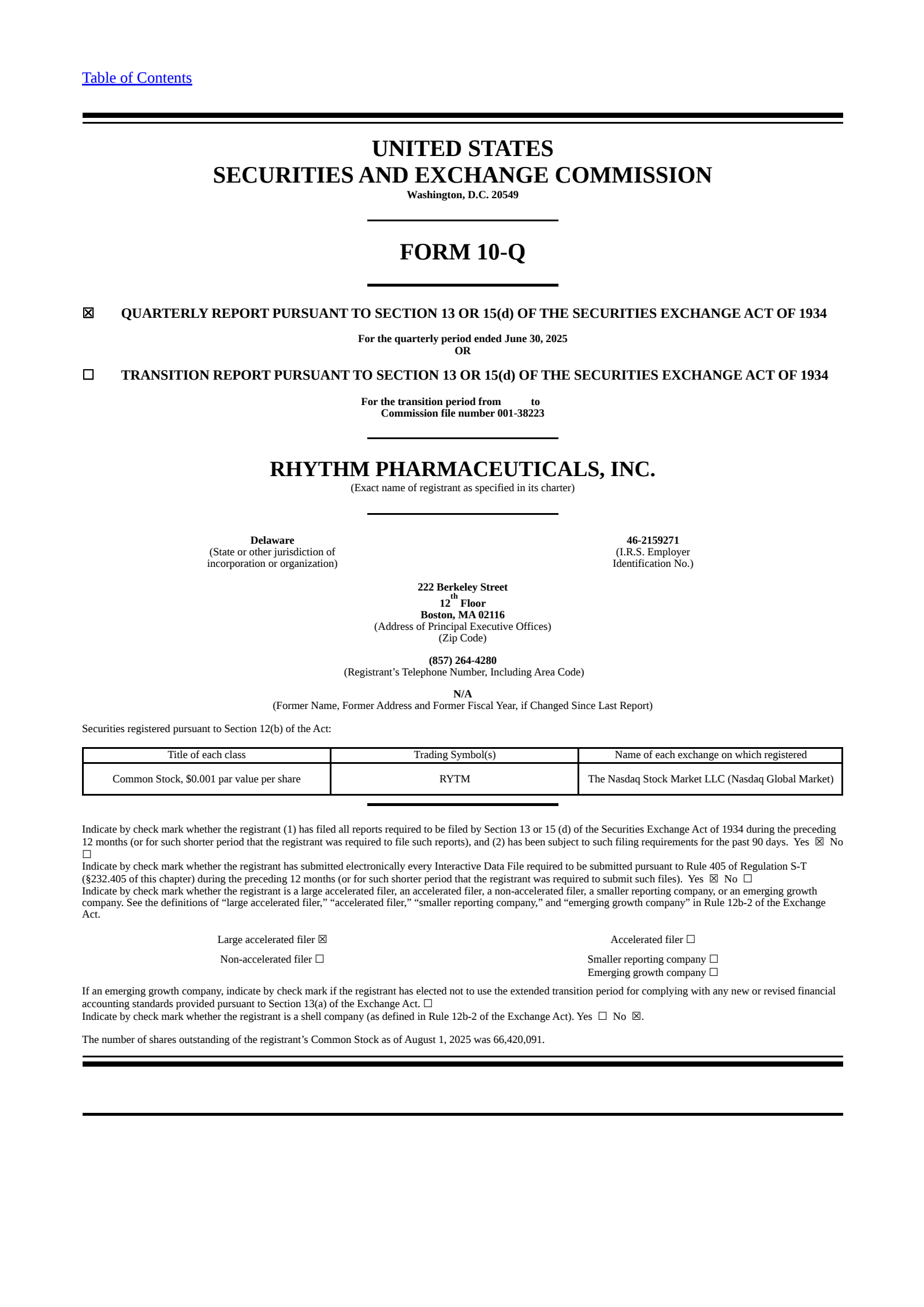 Rhythm Pharmaceuticals' Q2 2025 Quarterly report