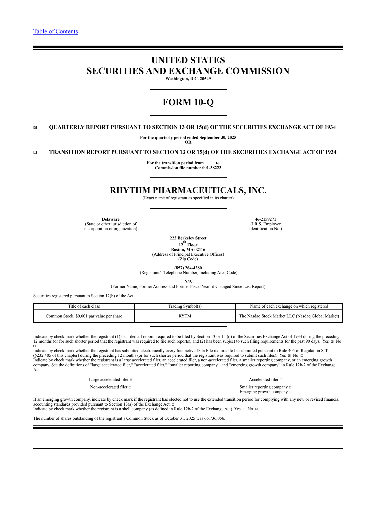Rhythm Pharmaceuticals' Q3 2025 Quarterly Report