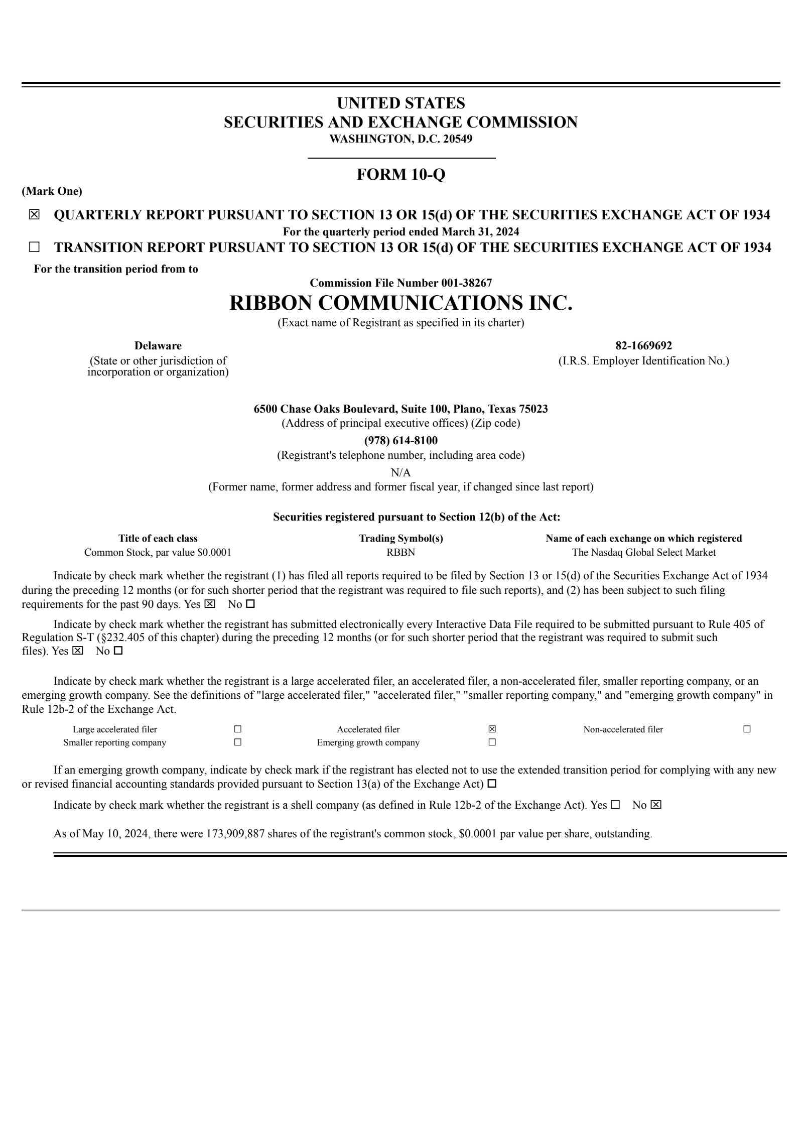Ribbon Communications' Q1 2024 Quarterly Report