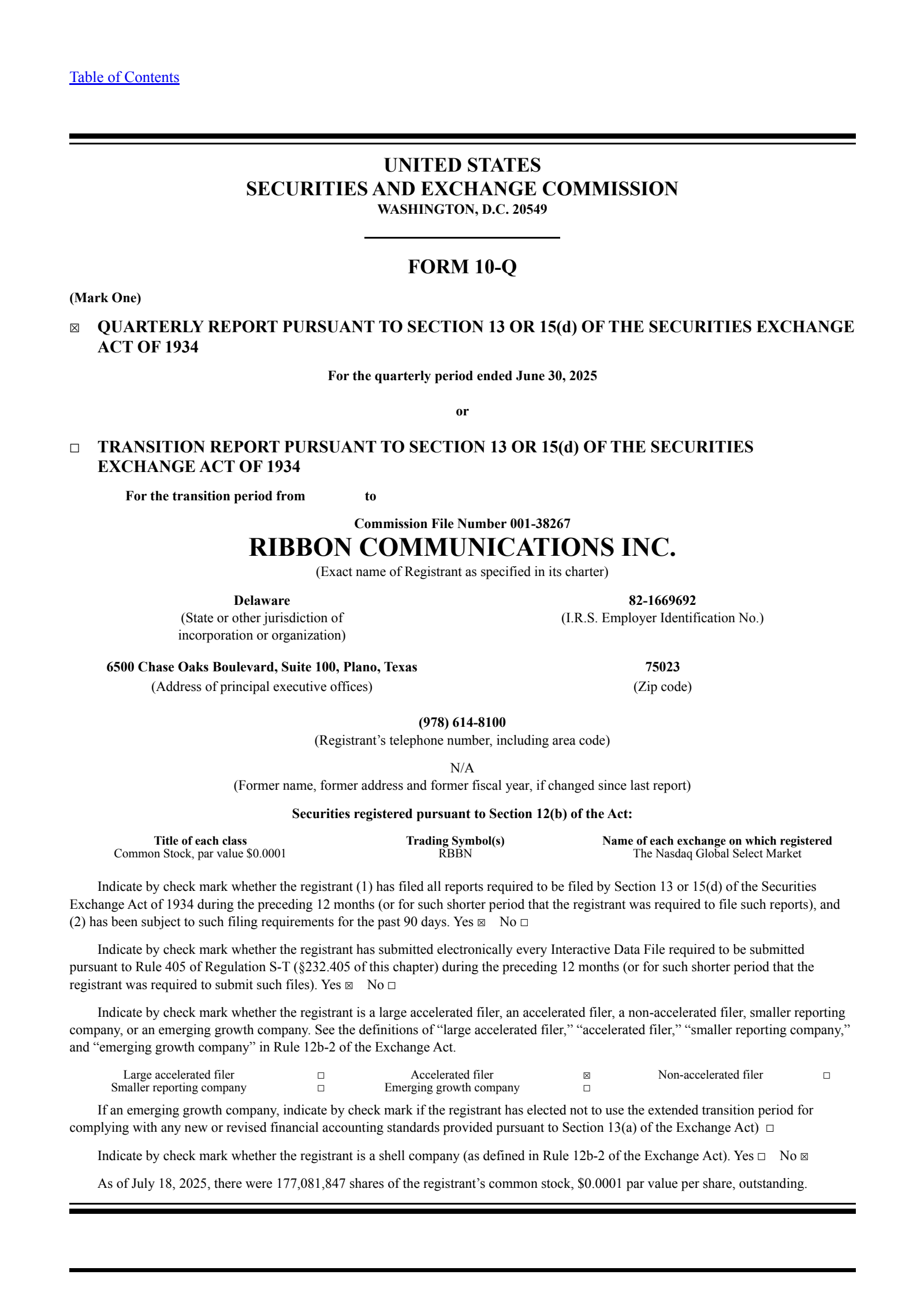 Ribbon Communications' Q2 2025 Quarterly report