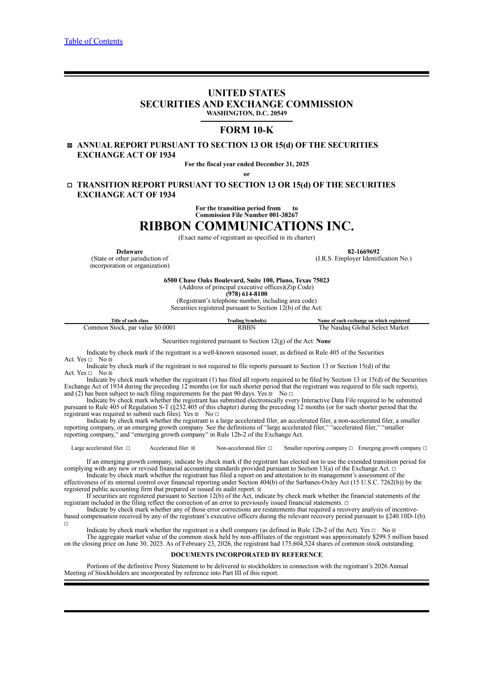 Ribbon Communications' Q4 2025 Annual report