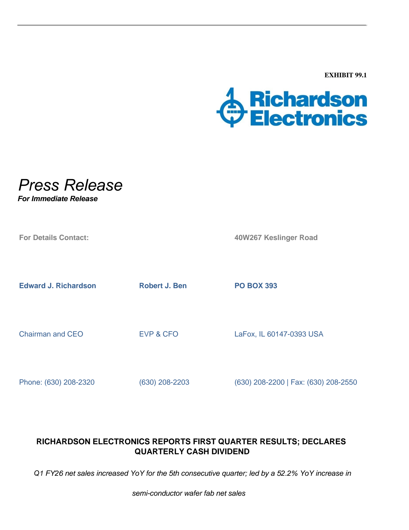 Richardson Electronics' Q1 2026 Earnings Release