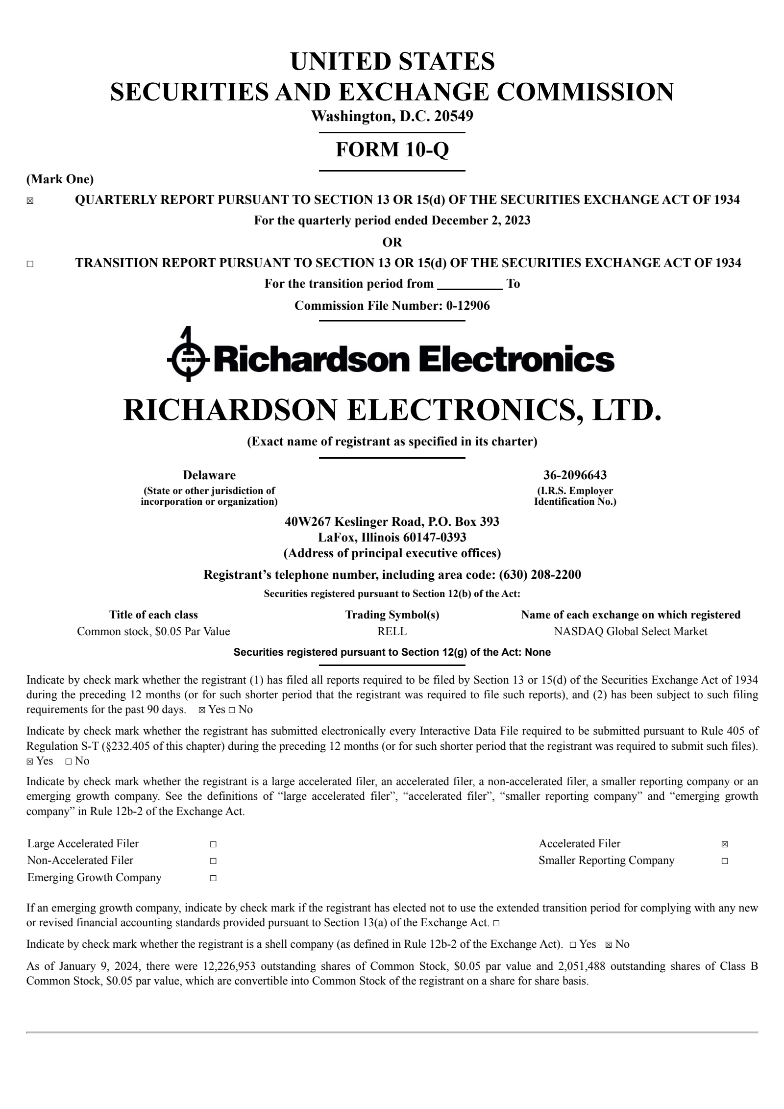 Richardson Electronics' Q2 2024 Quarterly report