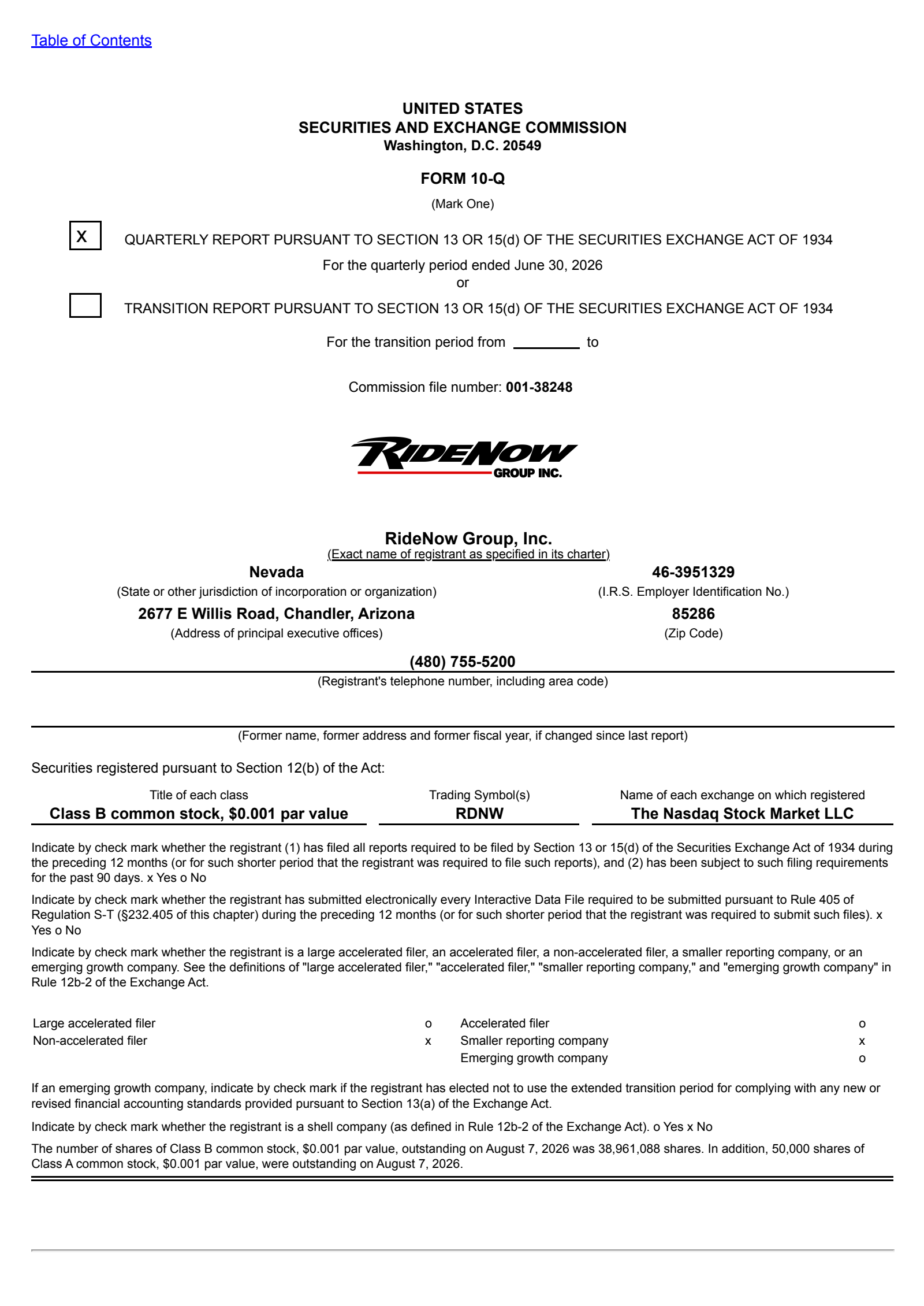 RideNow Group's Q2 2026 Quarterly report