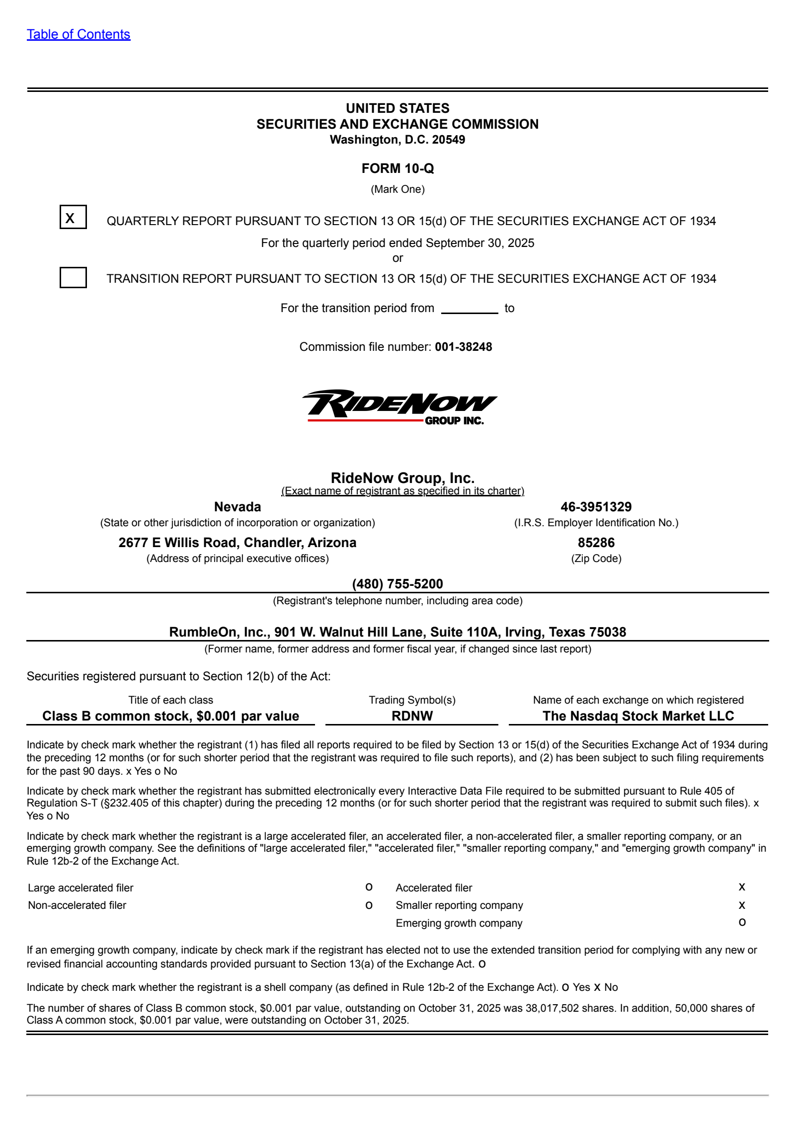 RideNow Group's Q3 2025 Quarterly Report